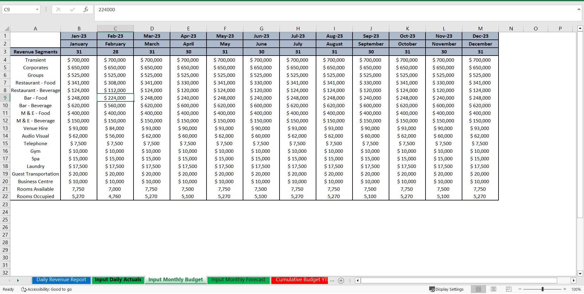 Hotel Daily Revenue Report (Excel template (XLSX)) Preview Image