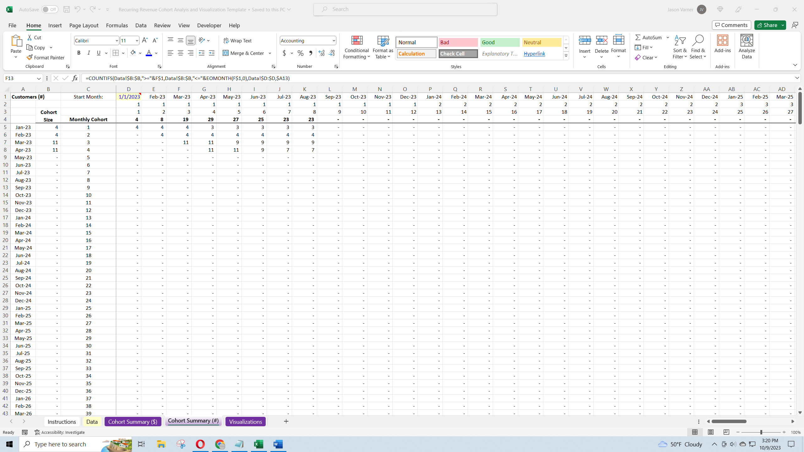 SaaS Cohort Framework: Analyze Your Customers (Excel template (XLSX)) Preview Image