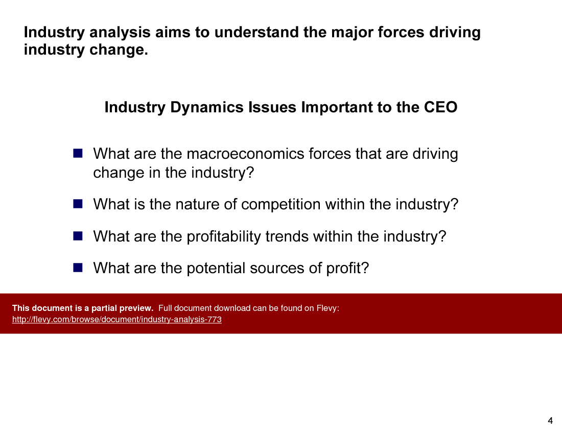 This is a partial preview of Industry Analysis. Full document is 63 slides. 
