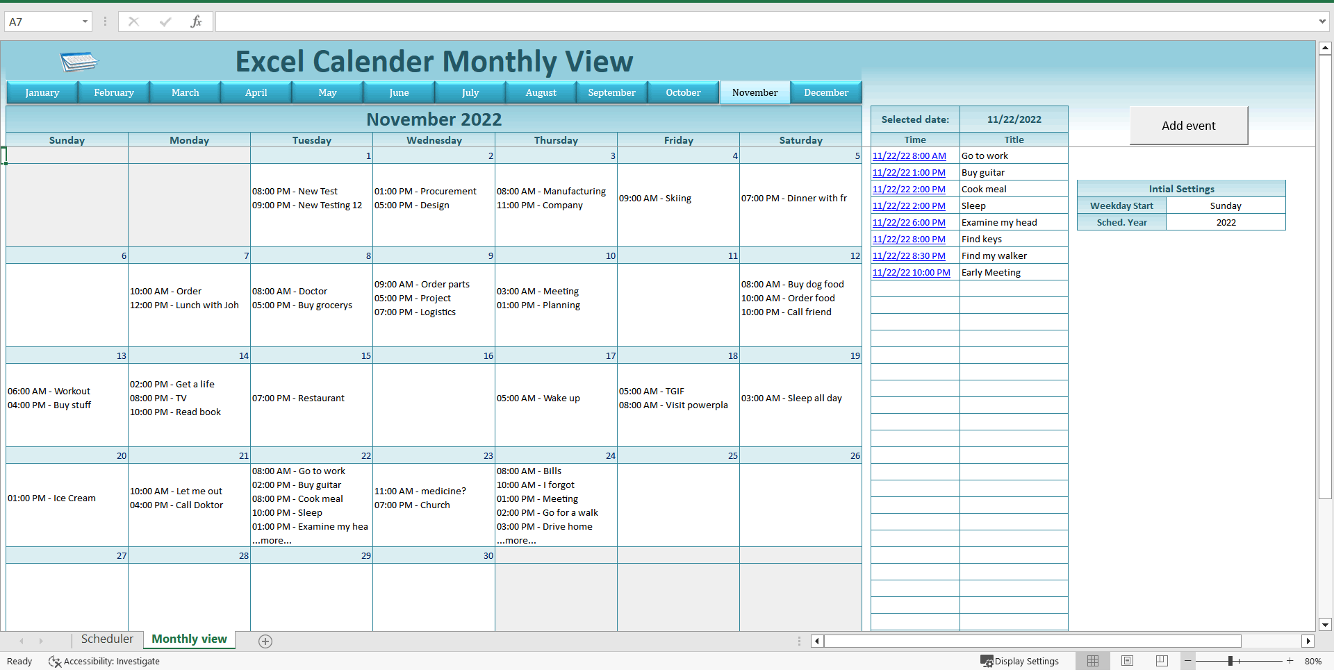 Dynamic Appointment Scheduler / Calendar Monthly View (Excel template (XLSM)) Preview Image
