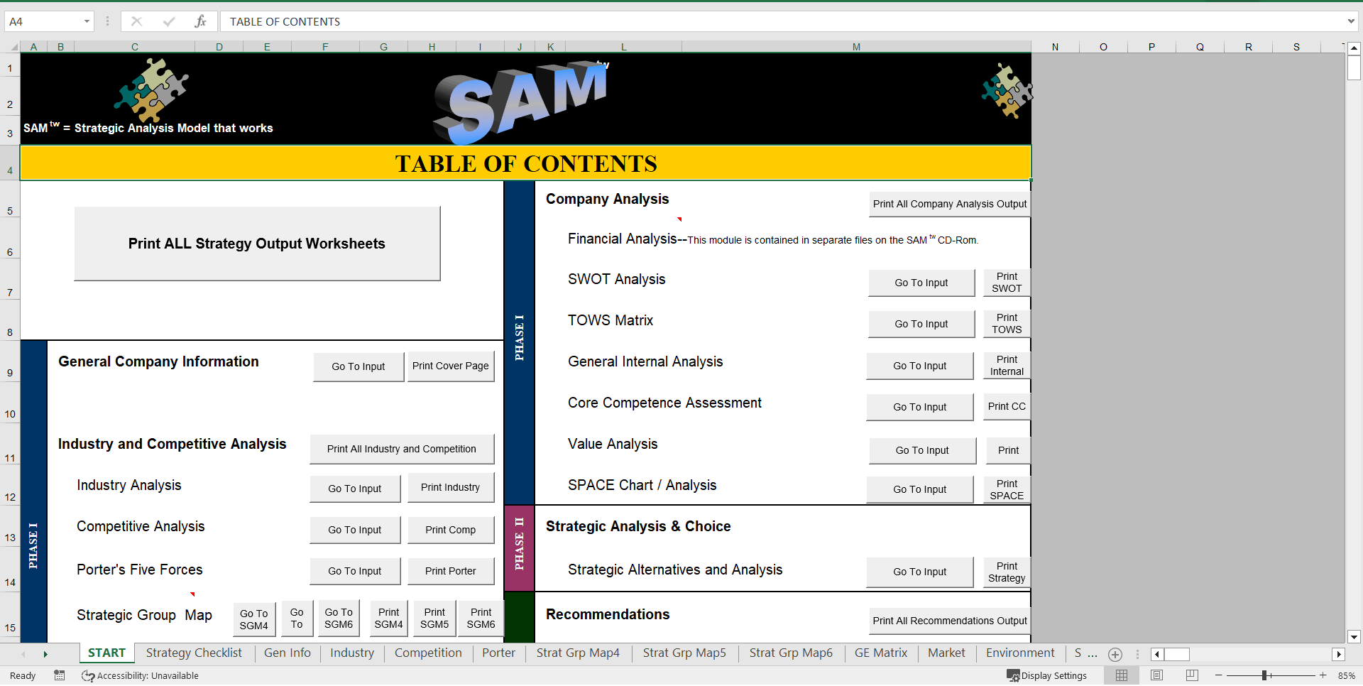 Strategic Analysis Model (Excel template (XLS)) Preview Image