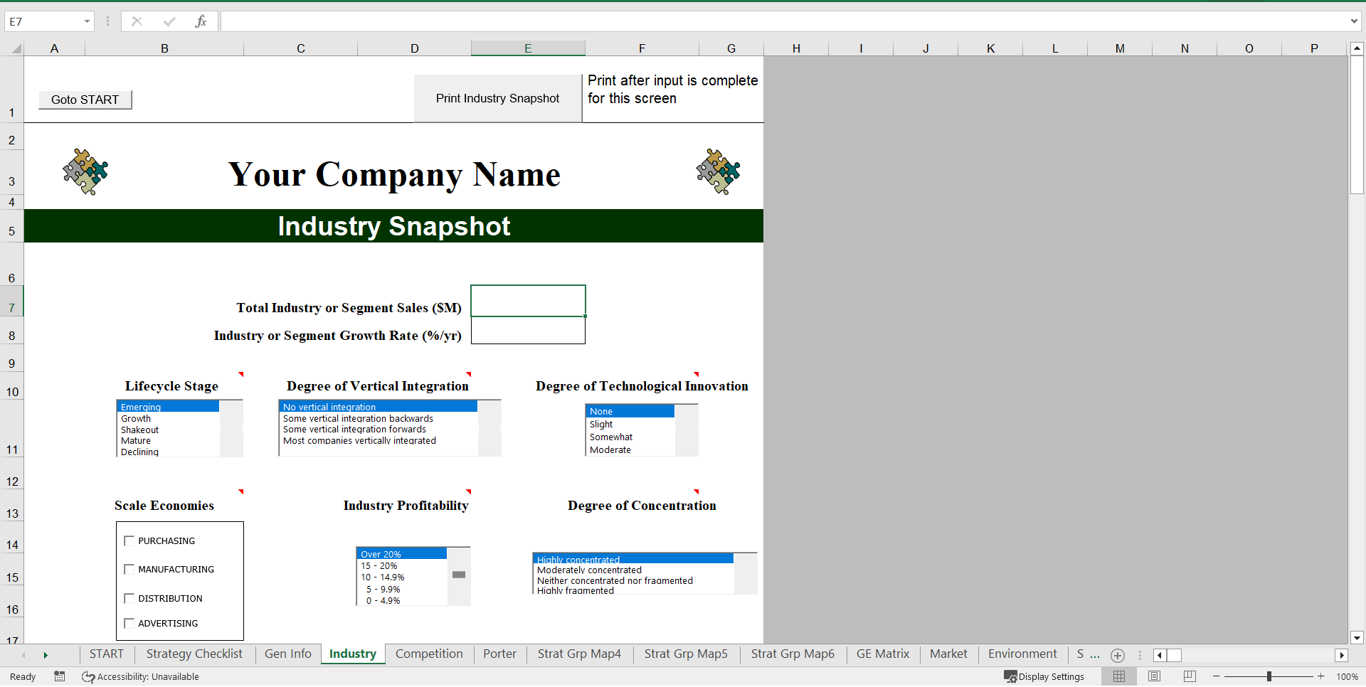 Strategic Analysis Model (Excel template (XLS)) Preview Image