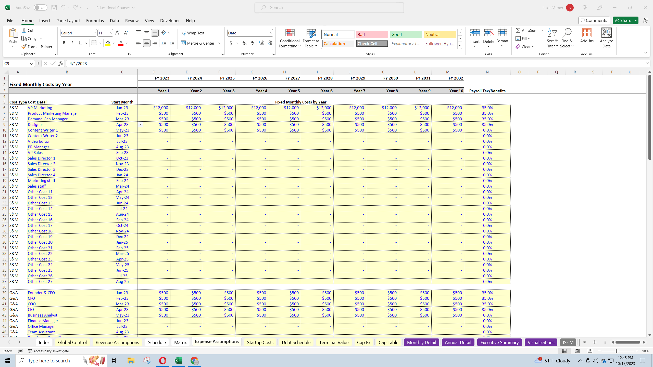 Educational Courses: Scaling Capacity Financial Model (Excel template (XLSX)) Preview Image