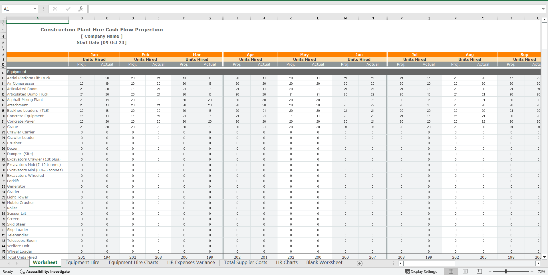 Construction Plant Hire Financial Model (Excel template (XLSX)) Preview Image