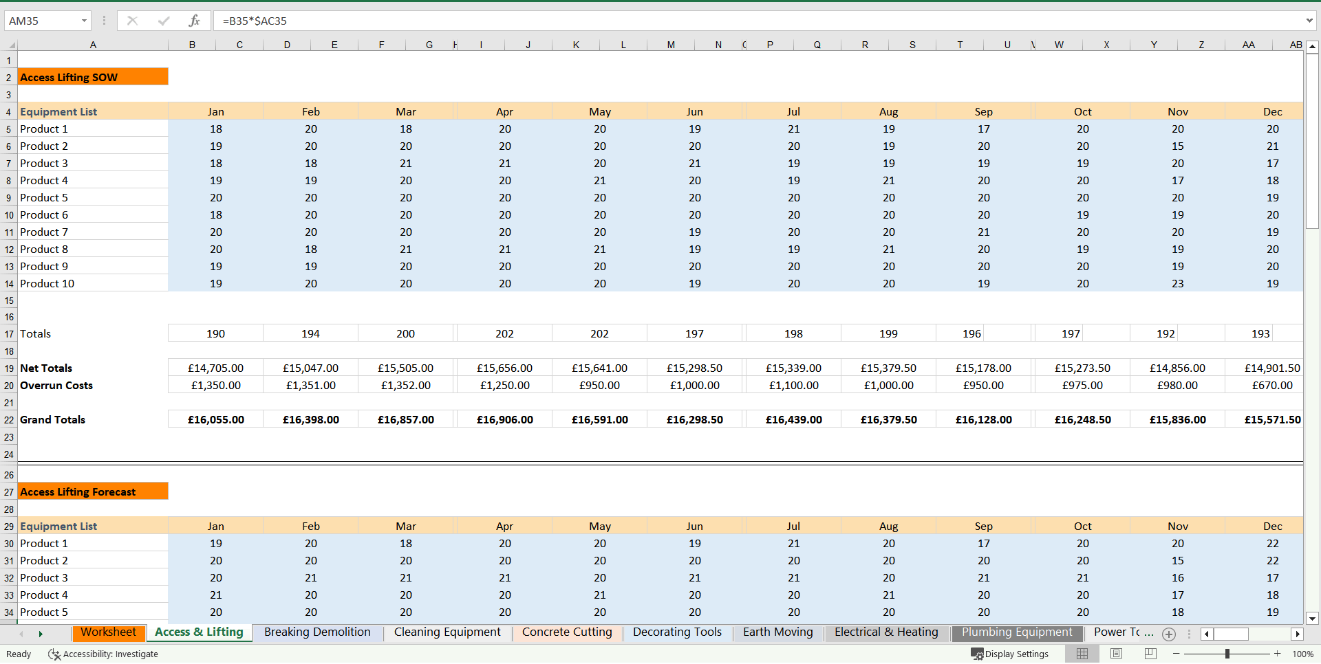 Tool Hire Company Finance model (Excel template (XLSX)) Preview Image