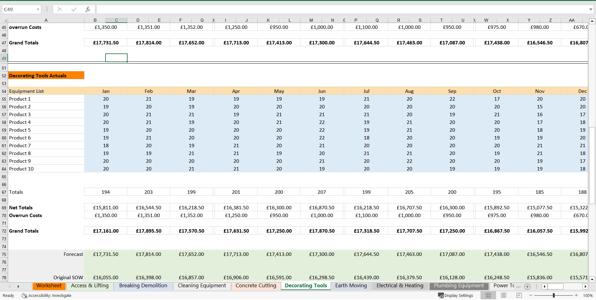 Tool Hire Company Finance model (Excel template (XLSX)) Preview Image