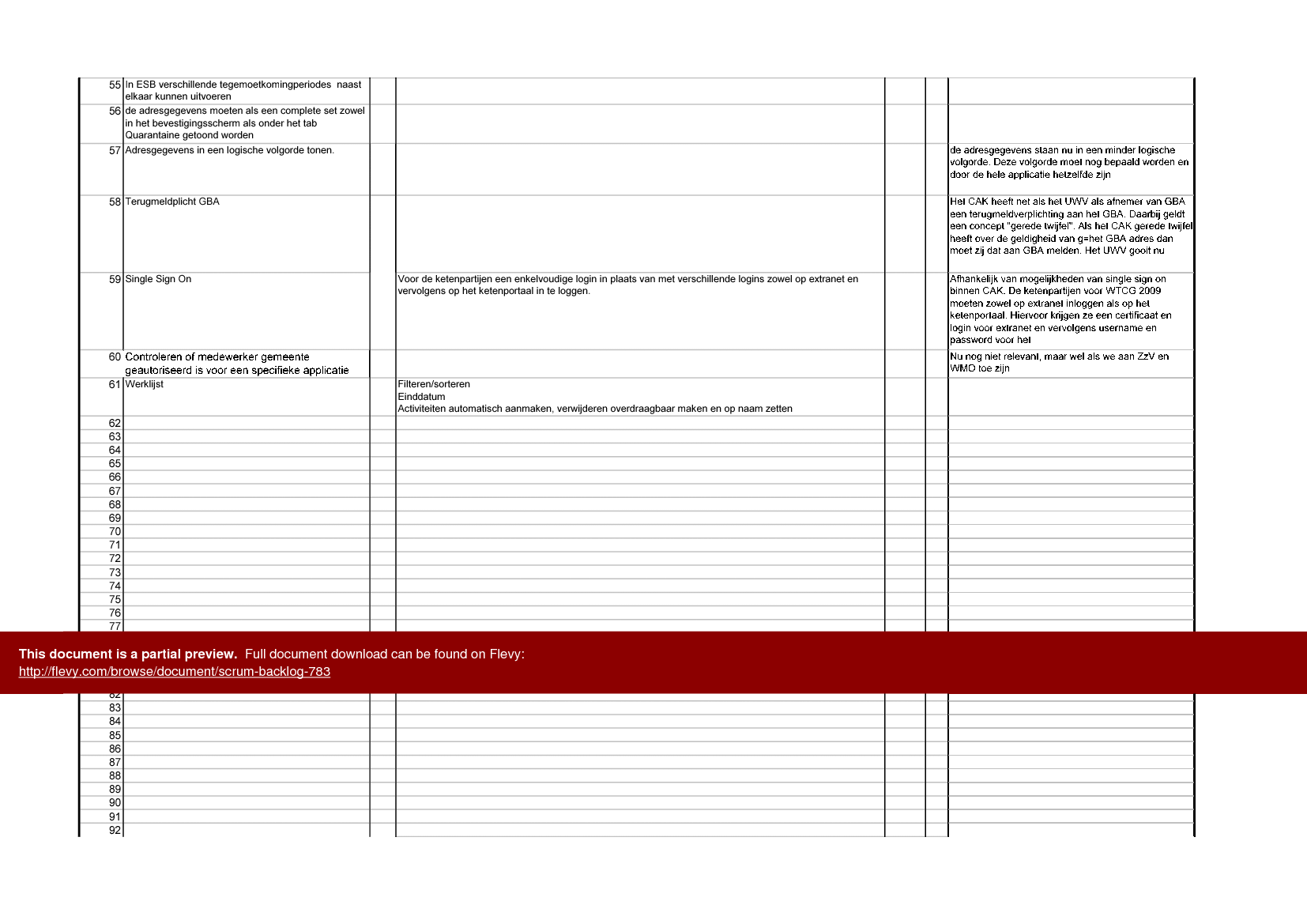 SCRUM backlog (Dutch) (Excel template (XLS)) Preview Image