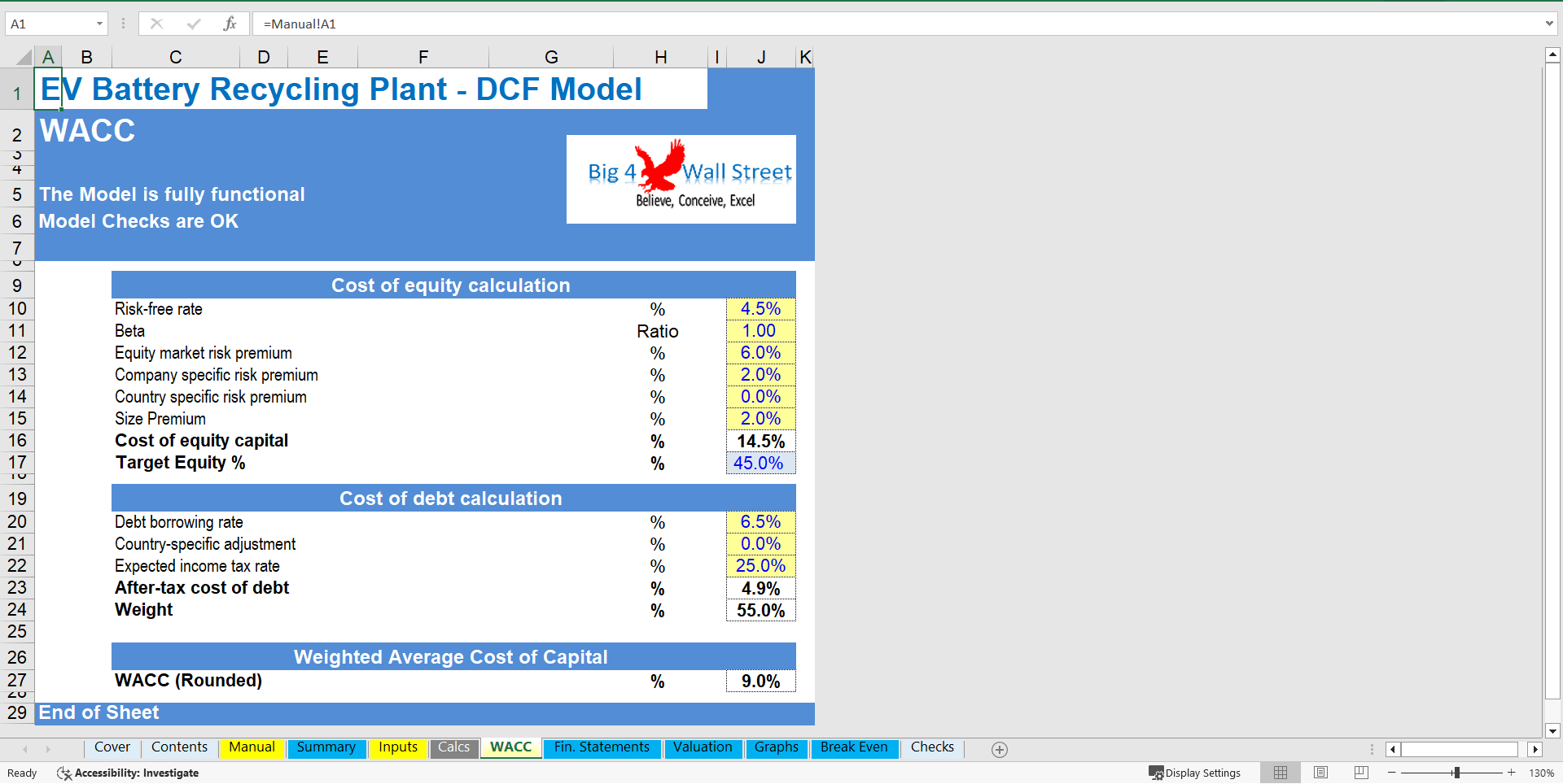 EV Battery Recycling Plant DCF Model (Excel template (XLSX)) Preview Image