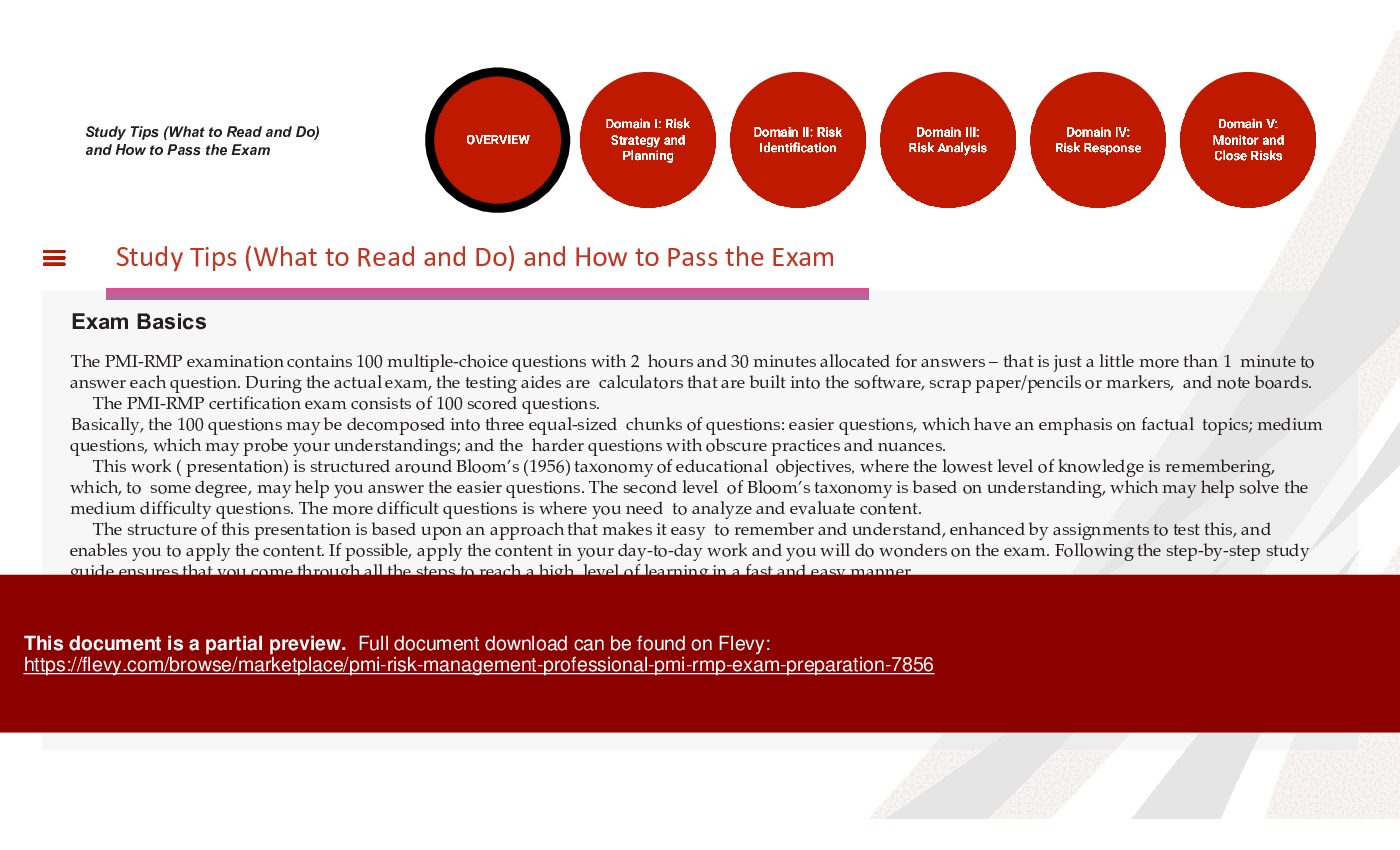 PMI Risk Management Professional (PMI-RMP) Exam Preparation (211-slide PPT PowerPoint presentation (PPTX)) Preview Image