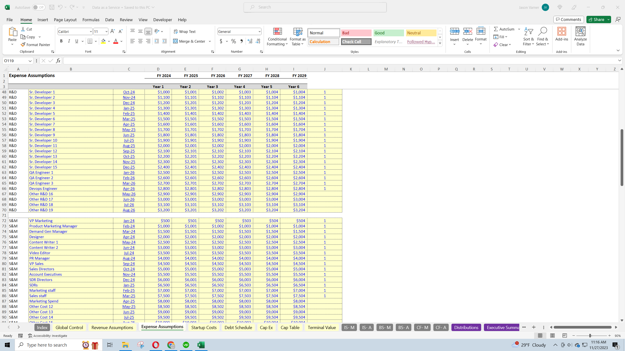 Data-as-a-Service Startup Financial Model (Excel template (XLSX)) Preview Image