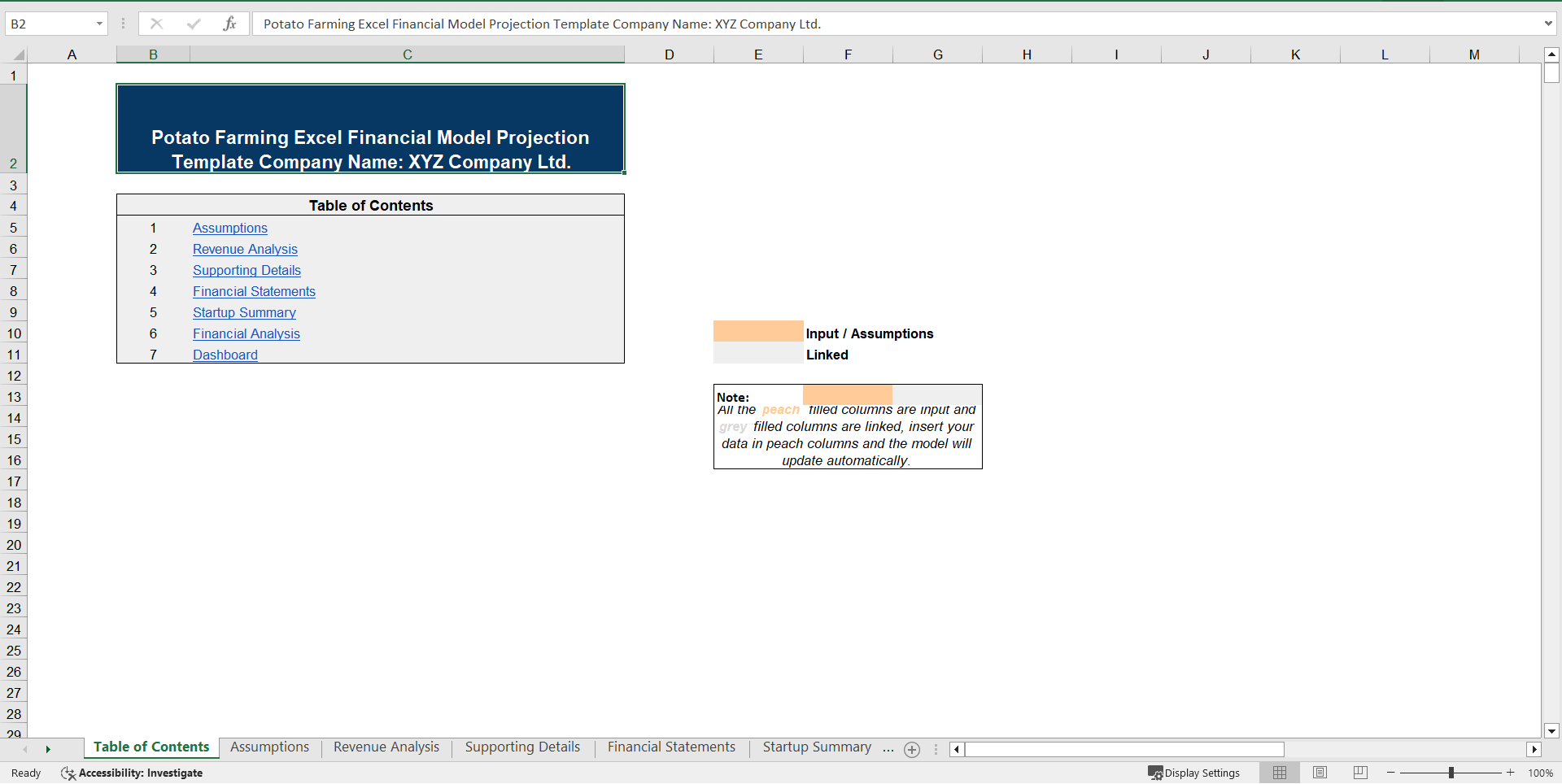 Potato Farming Excel Financial Model Projection Template (Excel template (XLSX)) Preview Image
