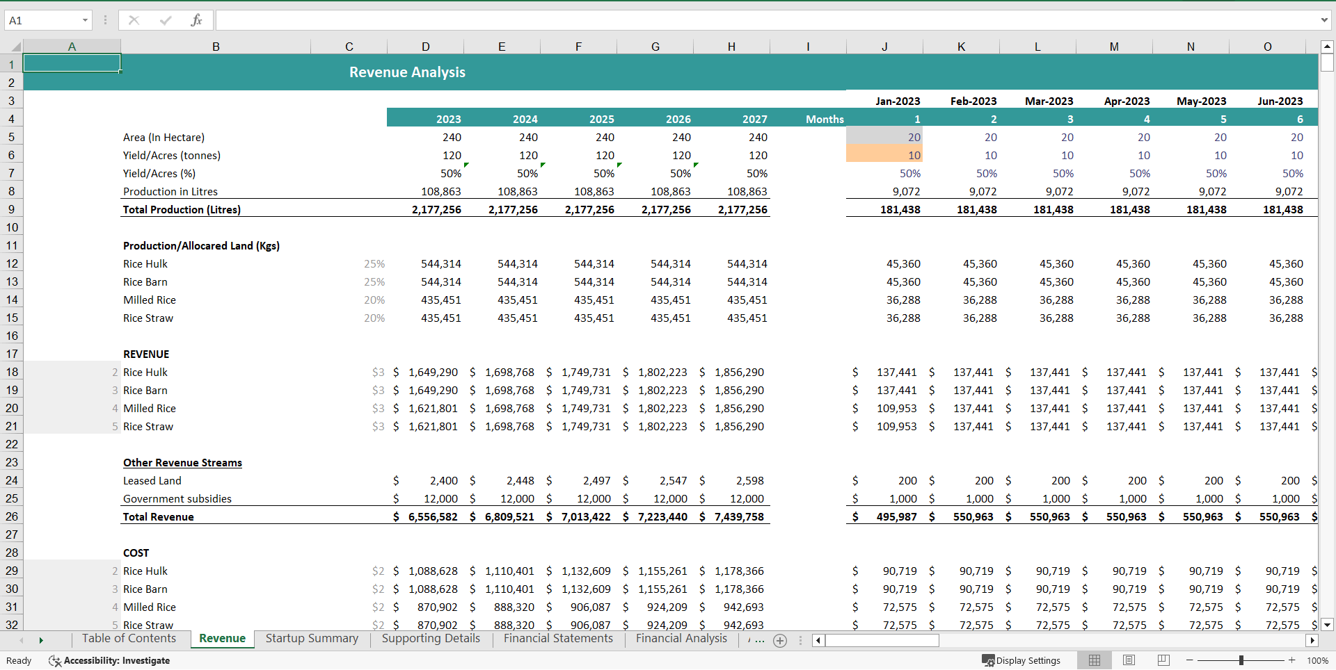 Rice Farming Financial Model Excel Projection Template