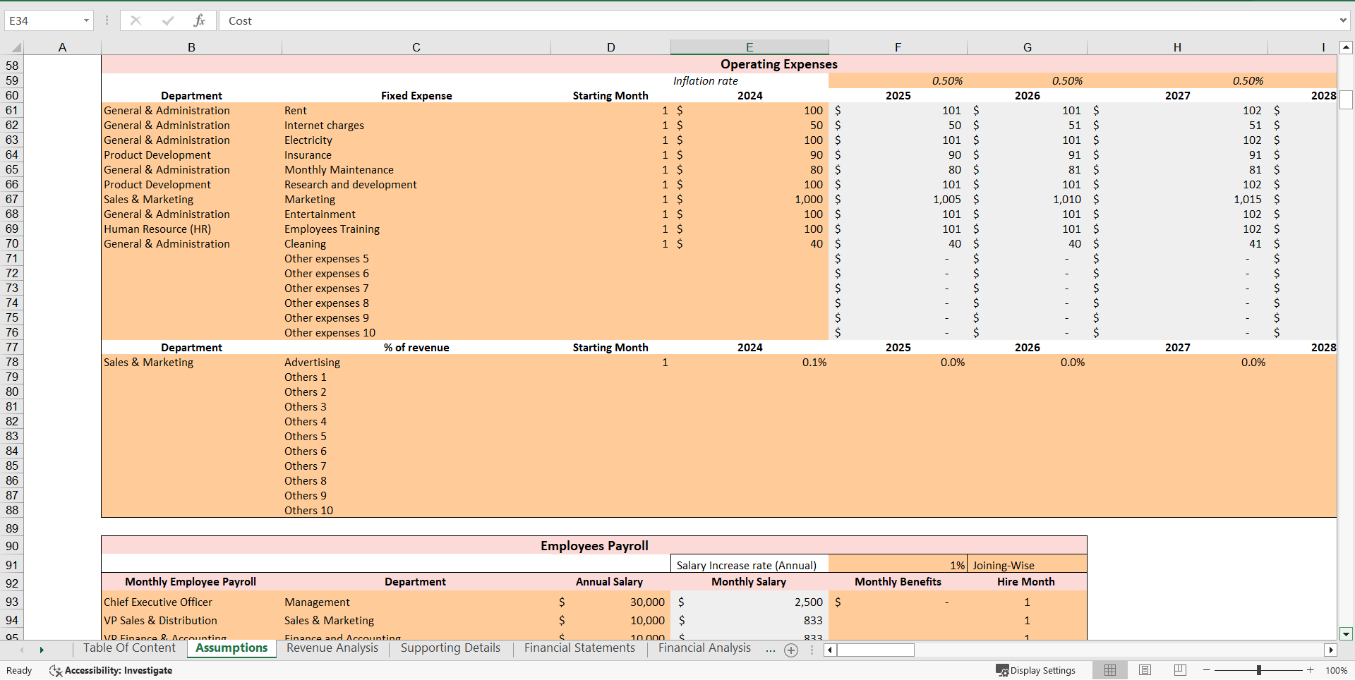 Snack and Non-alcoholic Beverage Bar Financial Model Excel (Excel template (XLSX)) Preview Image