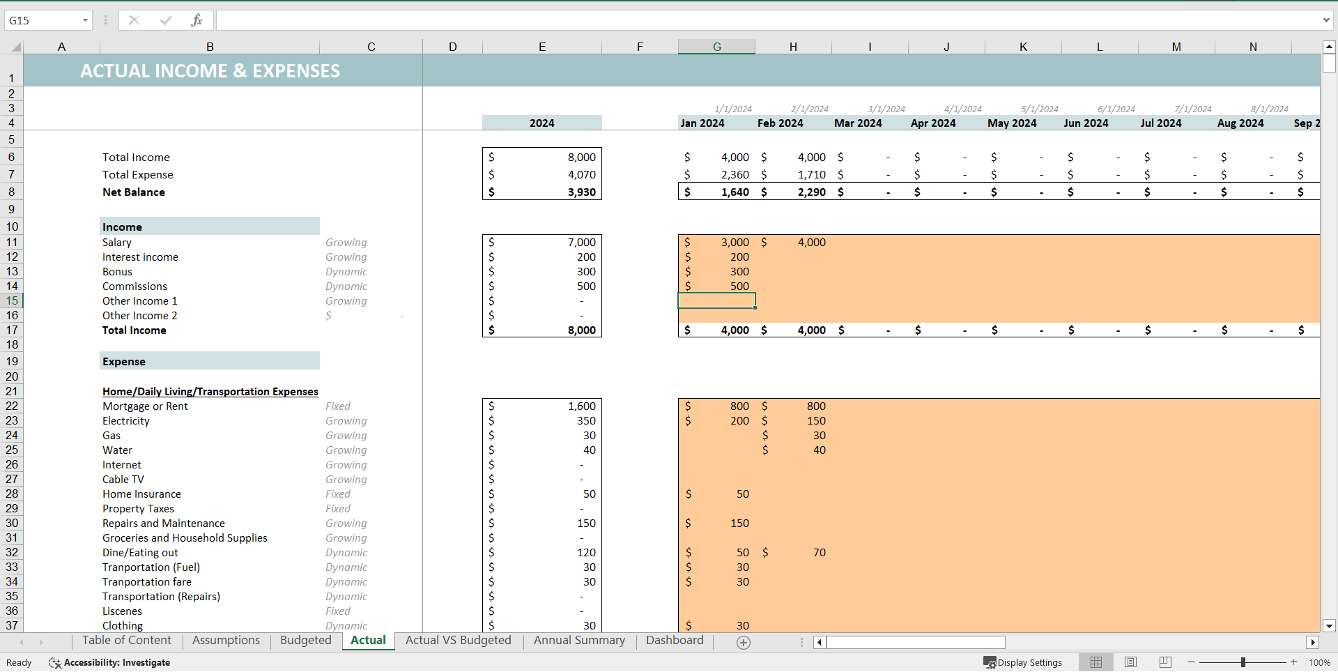 Yearly Budget Planner Template (Excel template (XLSX)) Preview Image