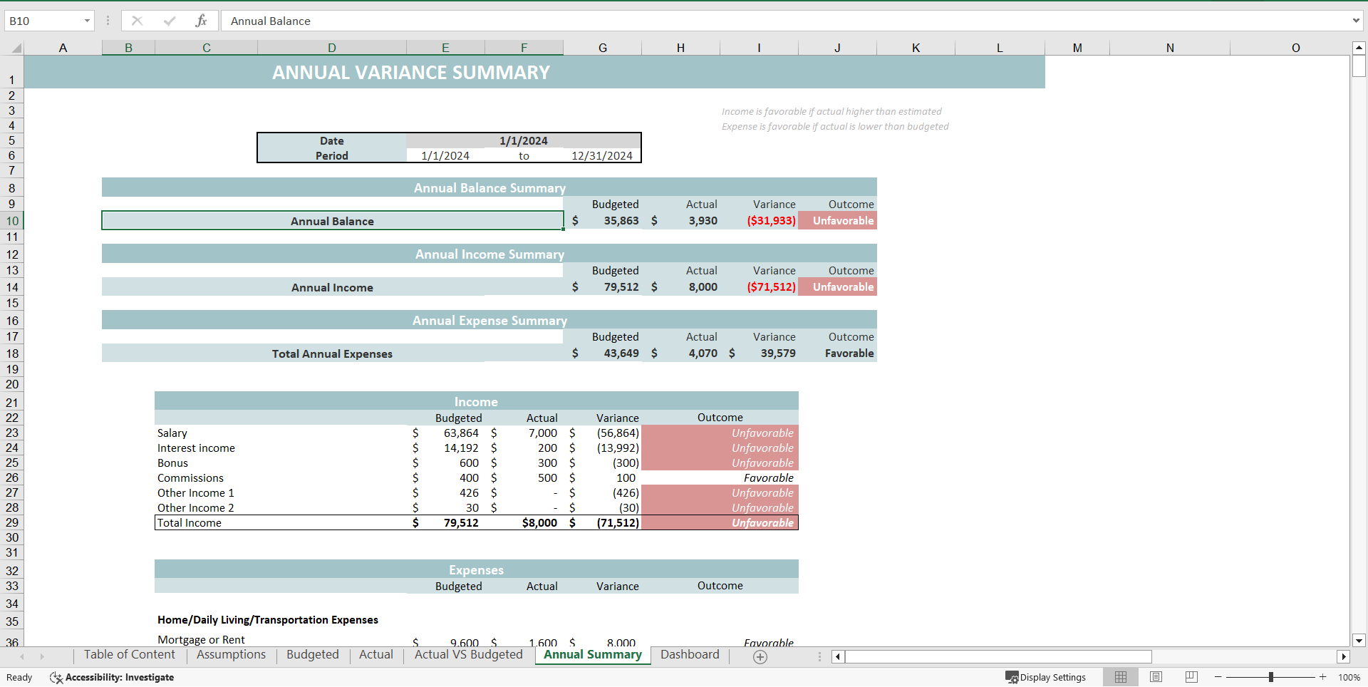 Yearly Budget Planner Template (Excel template (XLSX)) Preview Image