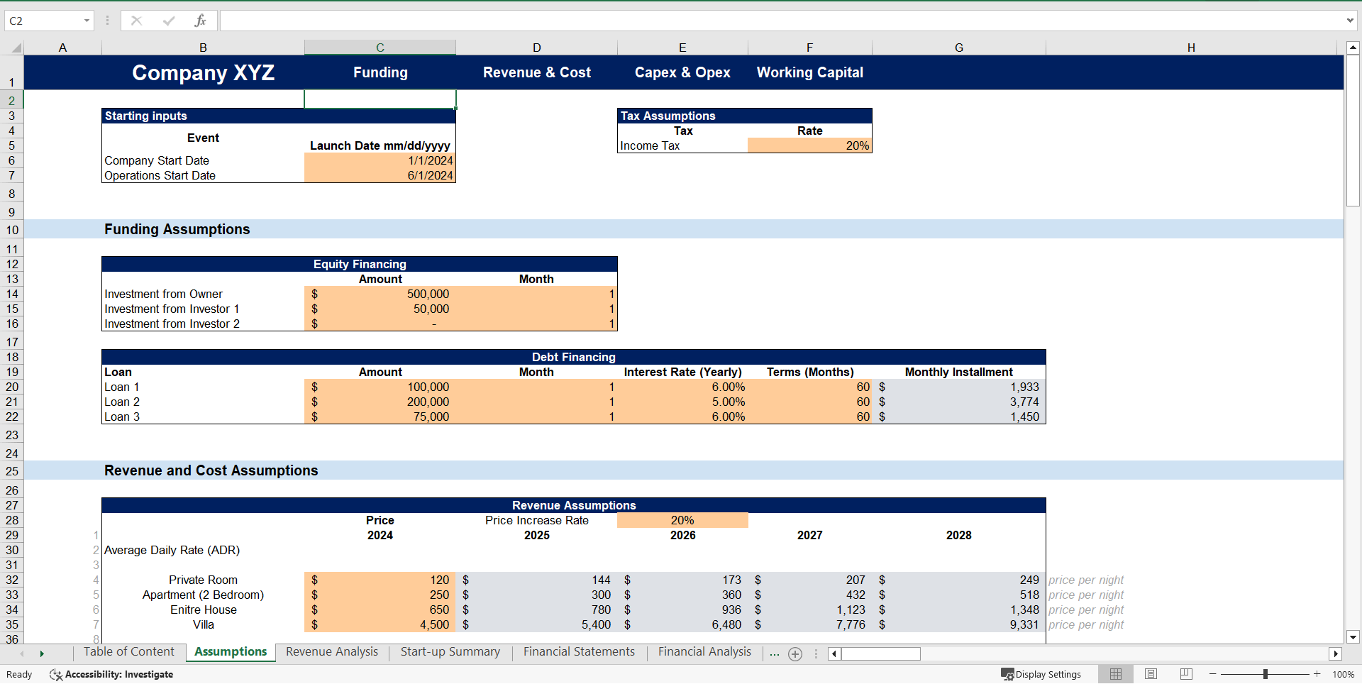 Airbnb Rental Unit Excel Financial Model Projection Template (Excel template (XLSX)) Preview Image