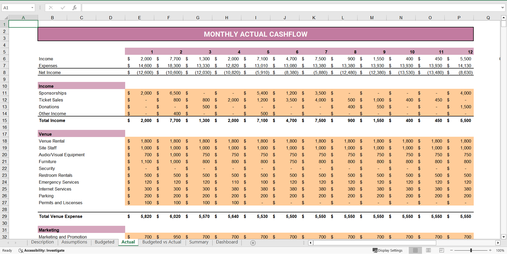 Event Planning Budget Template Excel Financial Model (Excel template (XLSX)) Preview Image