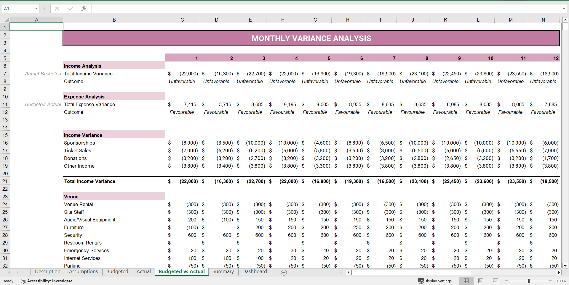 Event Planning Budget Template Excel Financial Model (Excel template (XLSX)) Preview Image