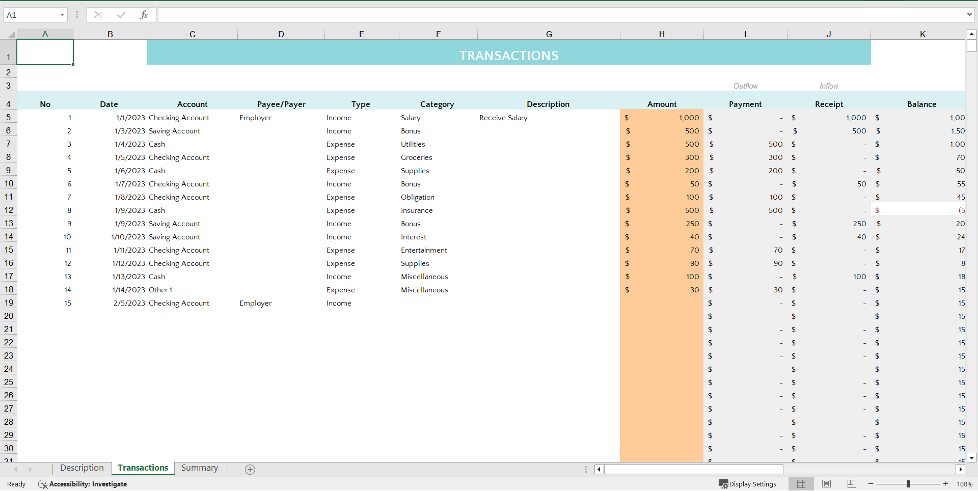 Monthly Transaction Tracker (Excel template (XLSX)) Preview Image