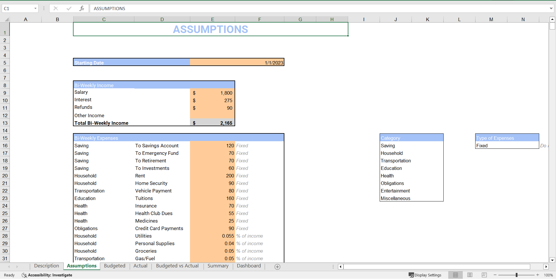 Bi-Weekly Budget Planner Template (Excel template (XLSX)) Preview Image