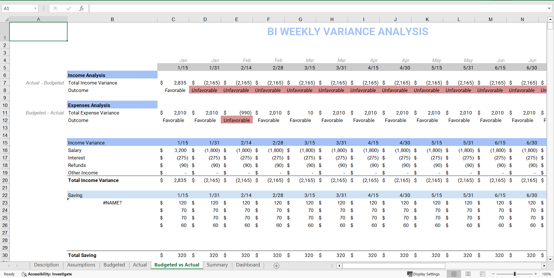 Bi-Weekly Budget Planner Template (Excel template (XLSX)) Preview Image