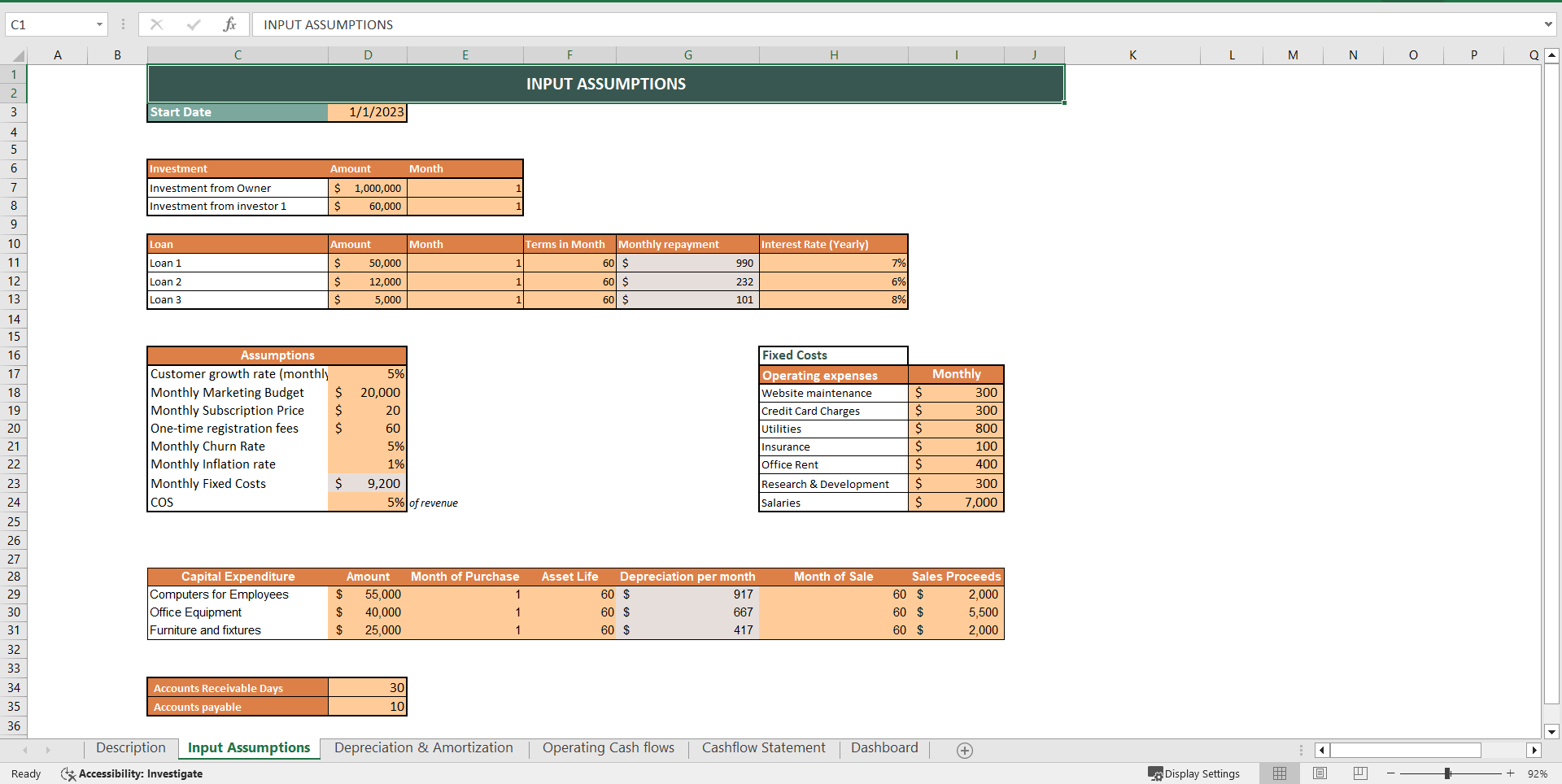 Cash Flow Template for SaaS (Excel template (XLSX)) Preview Image