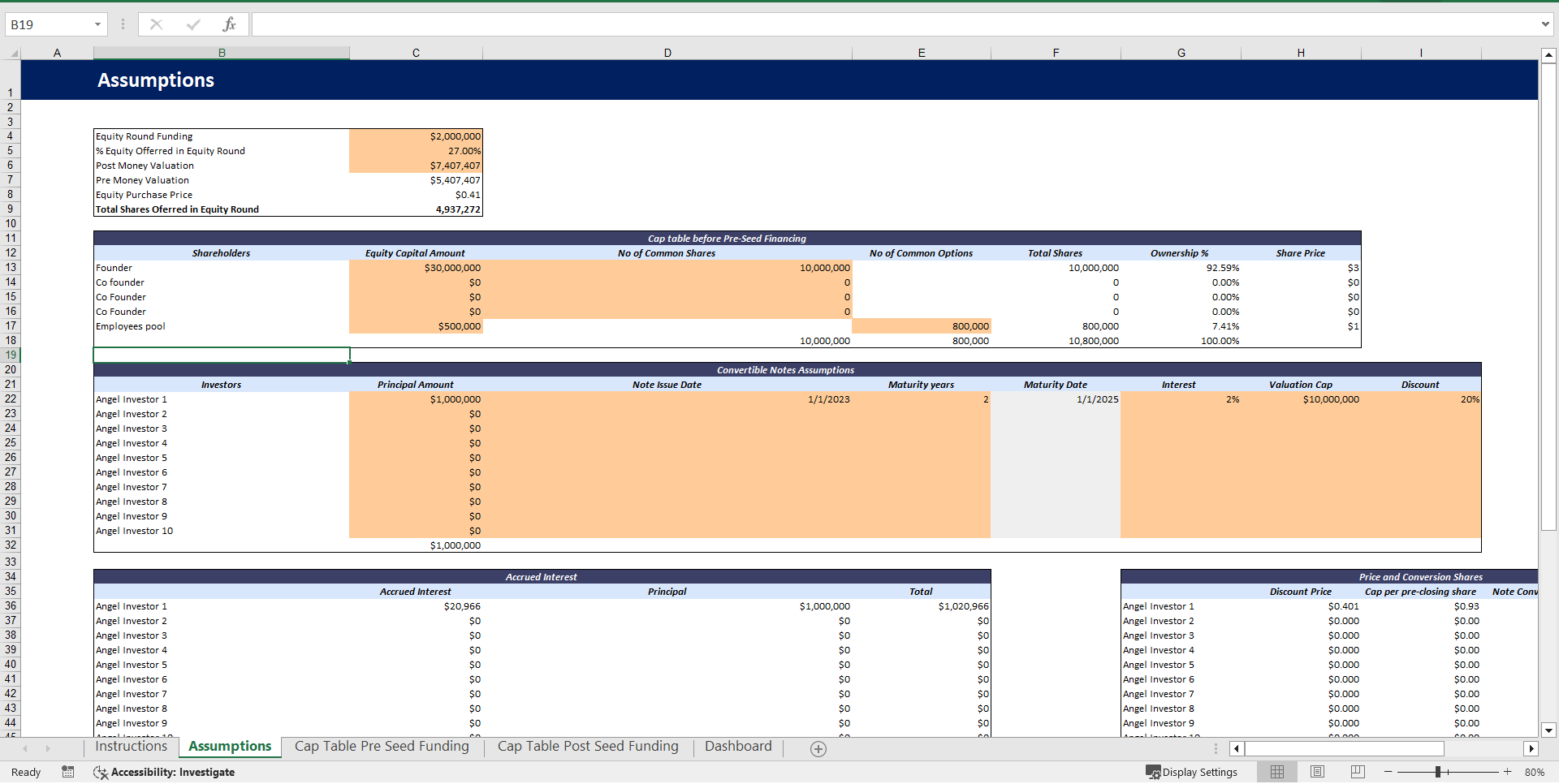 Convertible Note Calculator Excel Template (Excel template (XLSX)) Preview Image