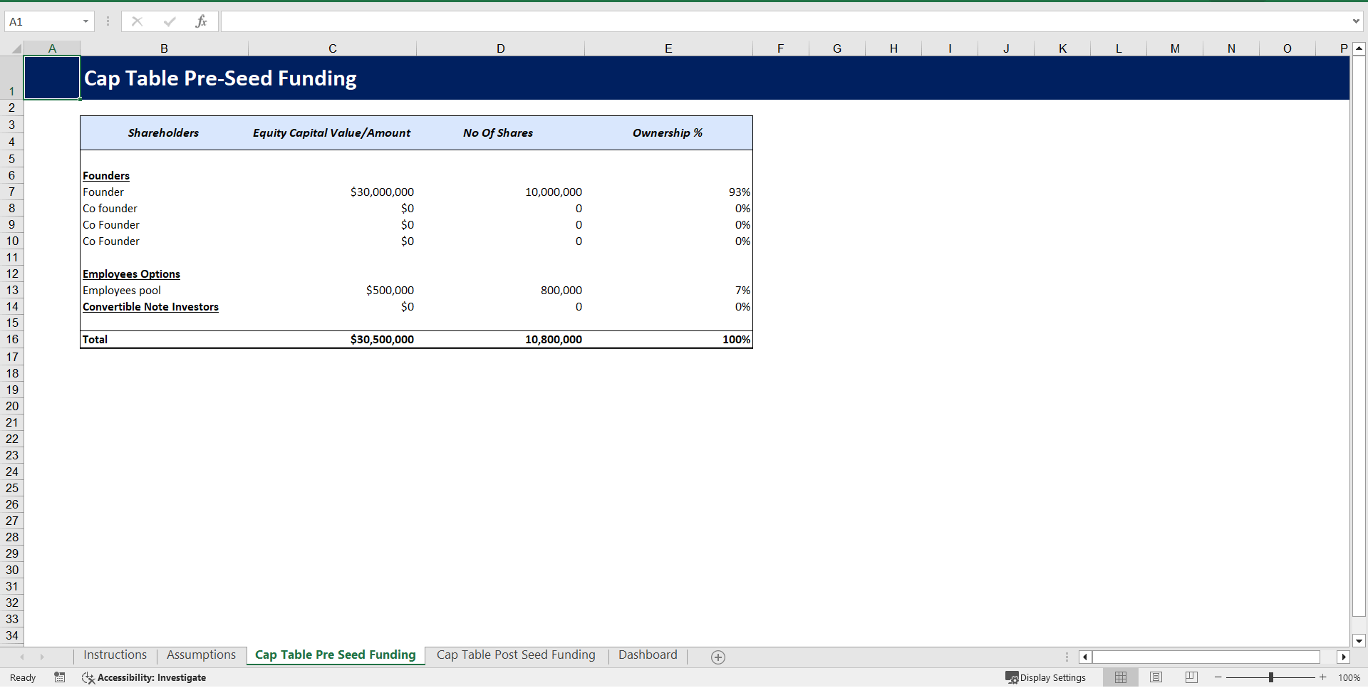 Convertible Note Calculator Excel Template (Excel template (XLSX)) Preview Image