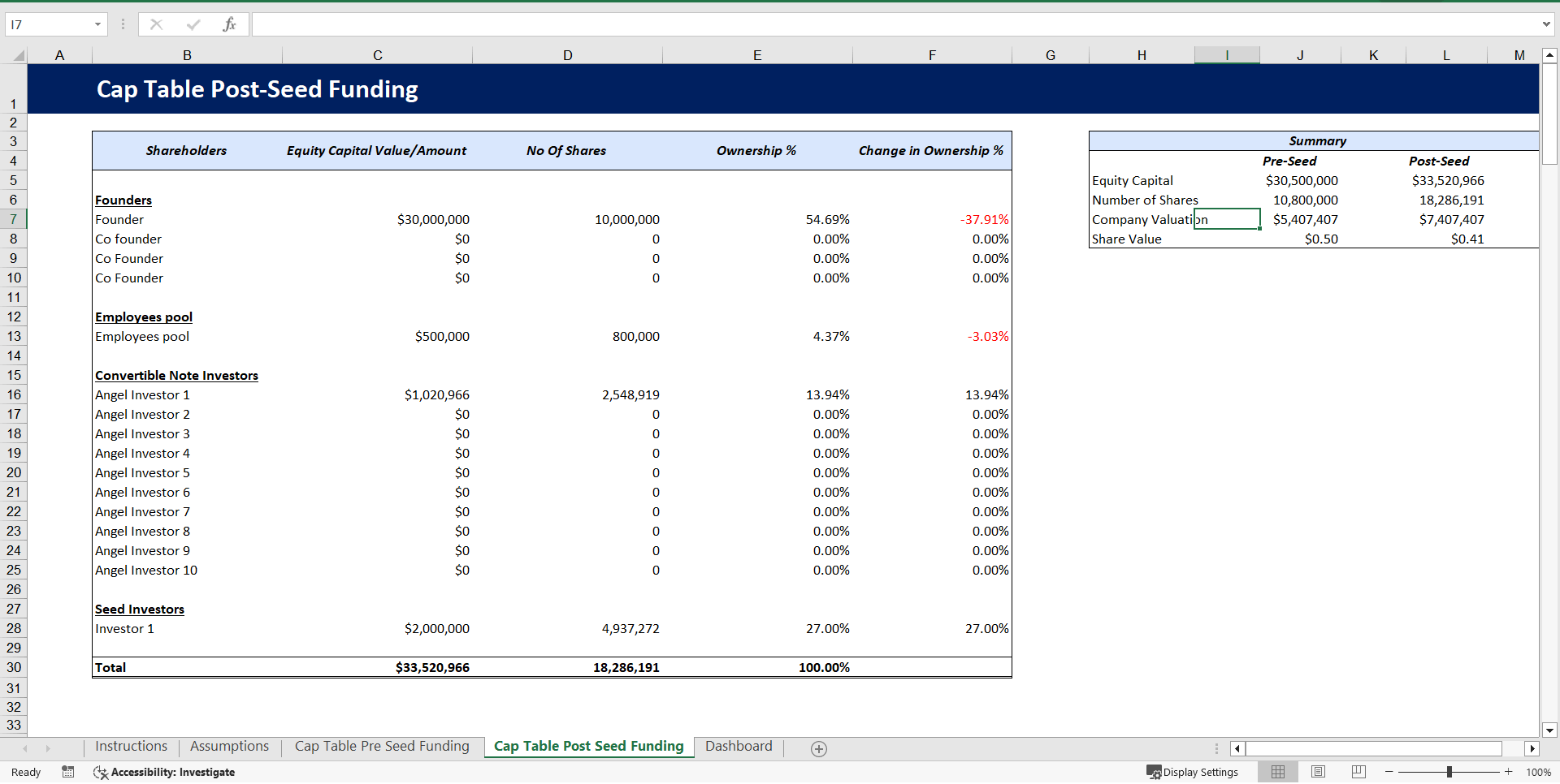 Convertible Note Calculator Excel Template (Excel template (XLSX)) Preview Image