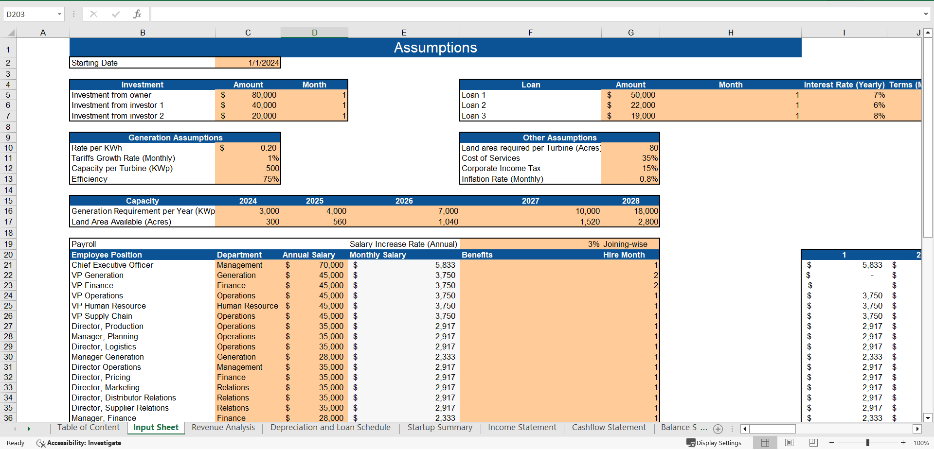 Wind Energy Excel Financial Model (Excel template (XLSX)) Preview Image