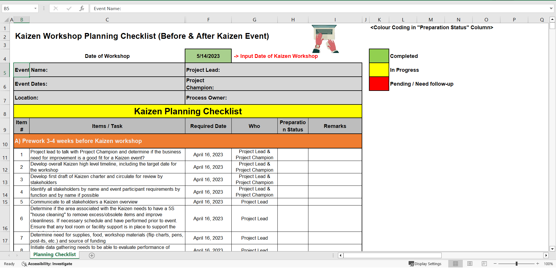 Kaizen Workshop Planning Checklist Before After Template Excel XLS Kaizen Workshop Planning Checklist Before After Template Excel XLS