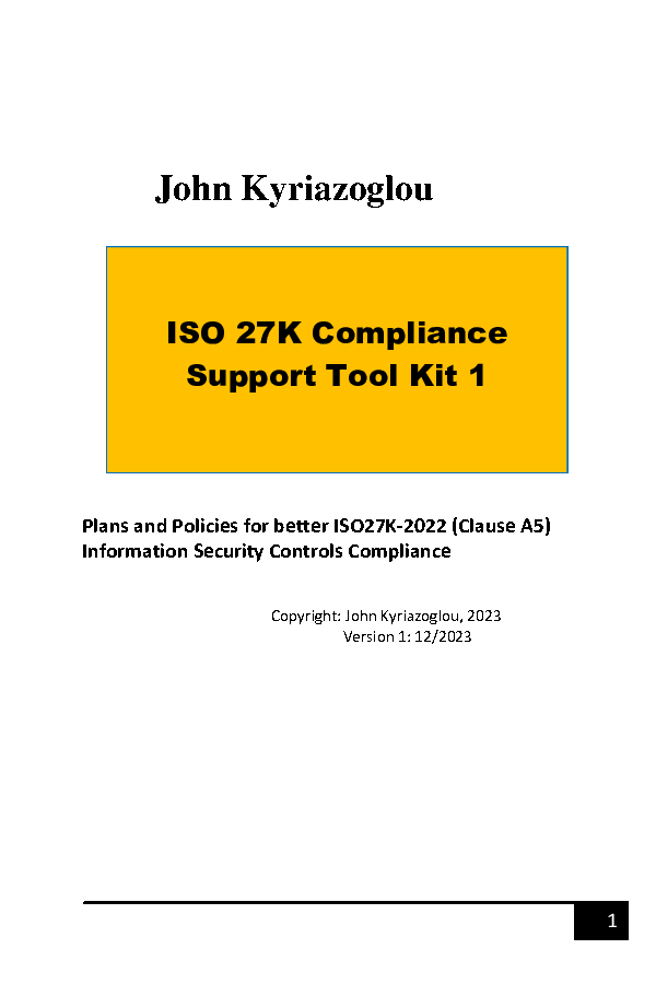 ISO 27K Compliance Support Toolkit - Book 1