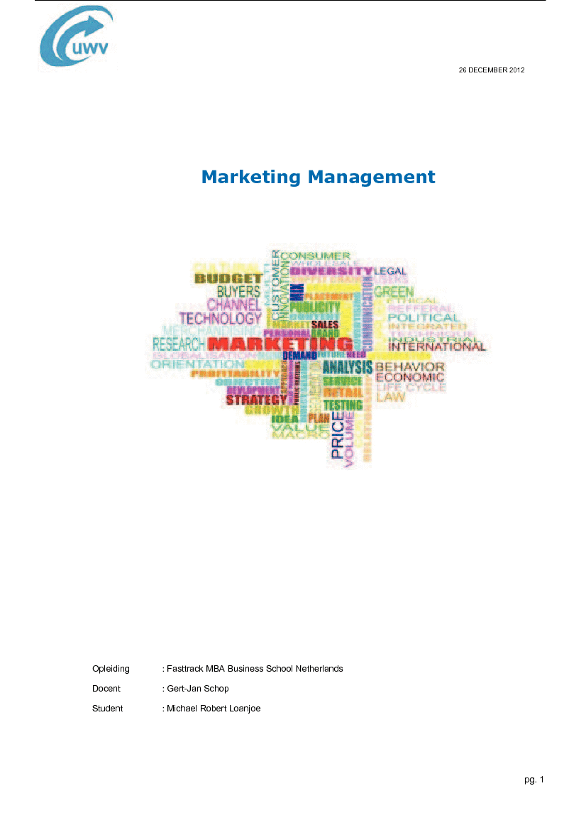 MBA paper marketing management in 2013 (Dutch)