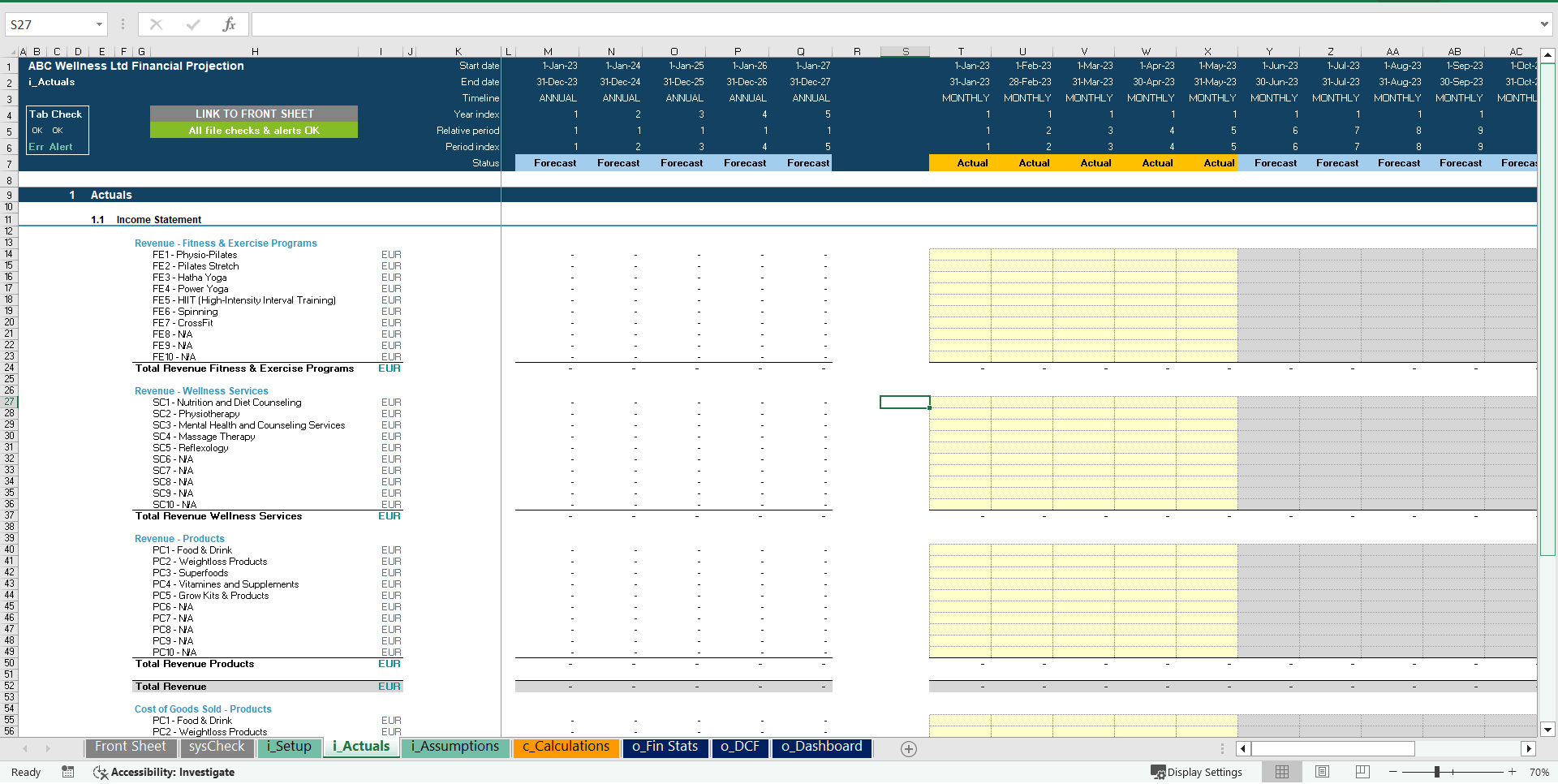 Wellness Centre 5-Year 3 Statement Financial Projection Model (Excel template (XLSX)) Preview Image