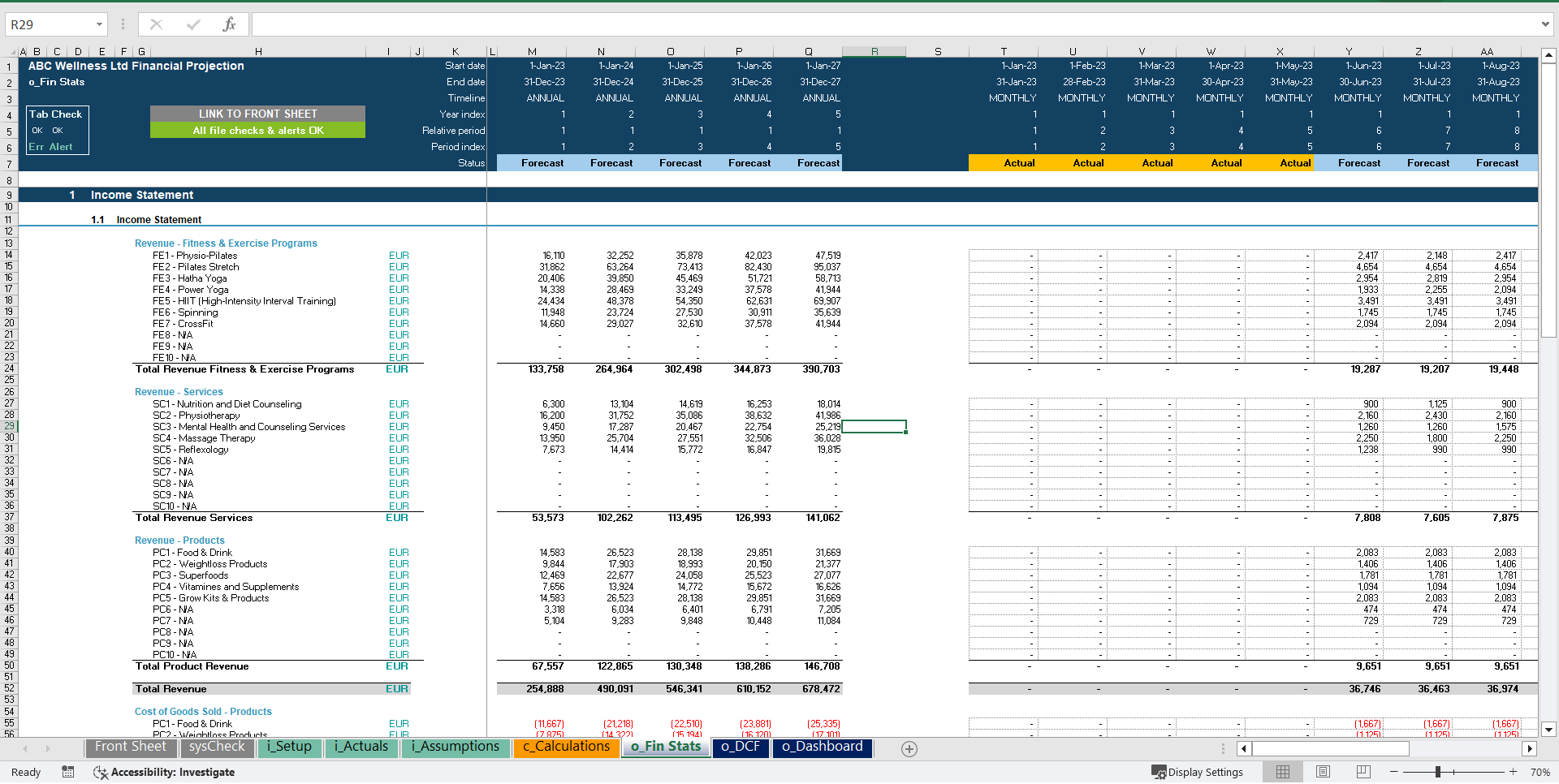 Wellness Centre 5-Year 3 Statement Financial Projection Model (Excel template (XLSX)) Preview Image