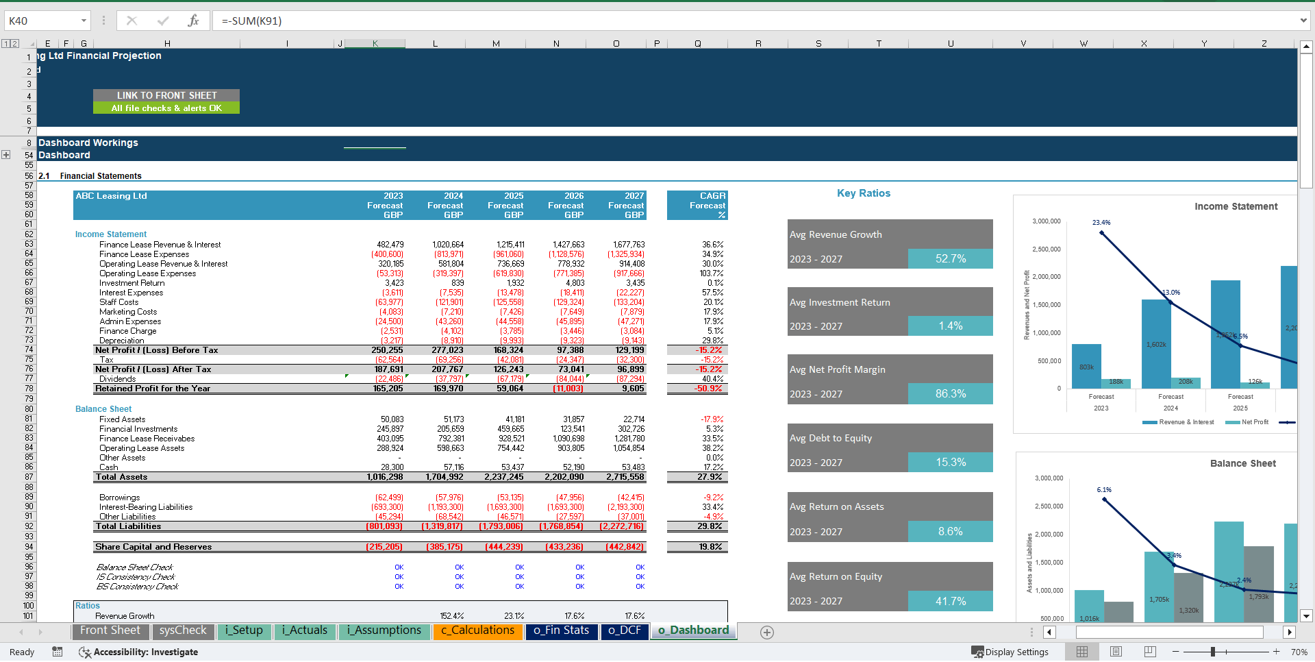 Leasing Company 5-Year Financial Projection Model (Excel template (XLSX)) Preview Image