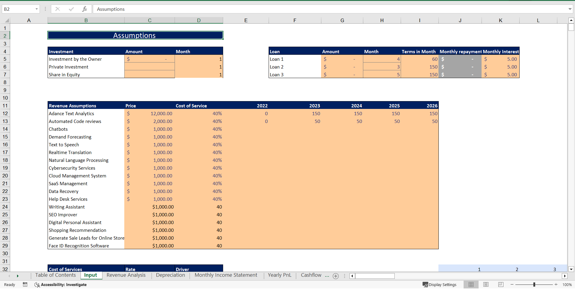 AI Services Excel Financial Model Template