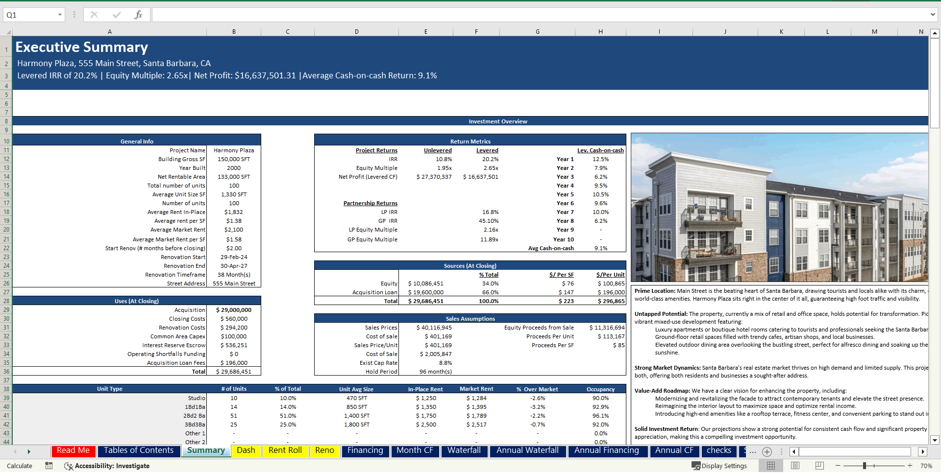 Real Estate Proforma - Value-Add Apartment Acquisition Model (Excel template (XLSM)) Preview Image