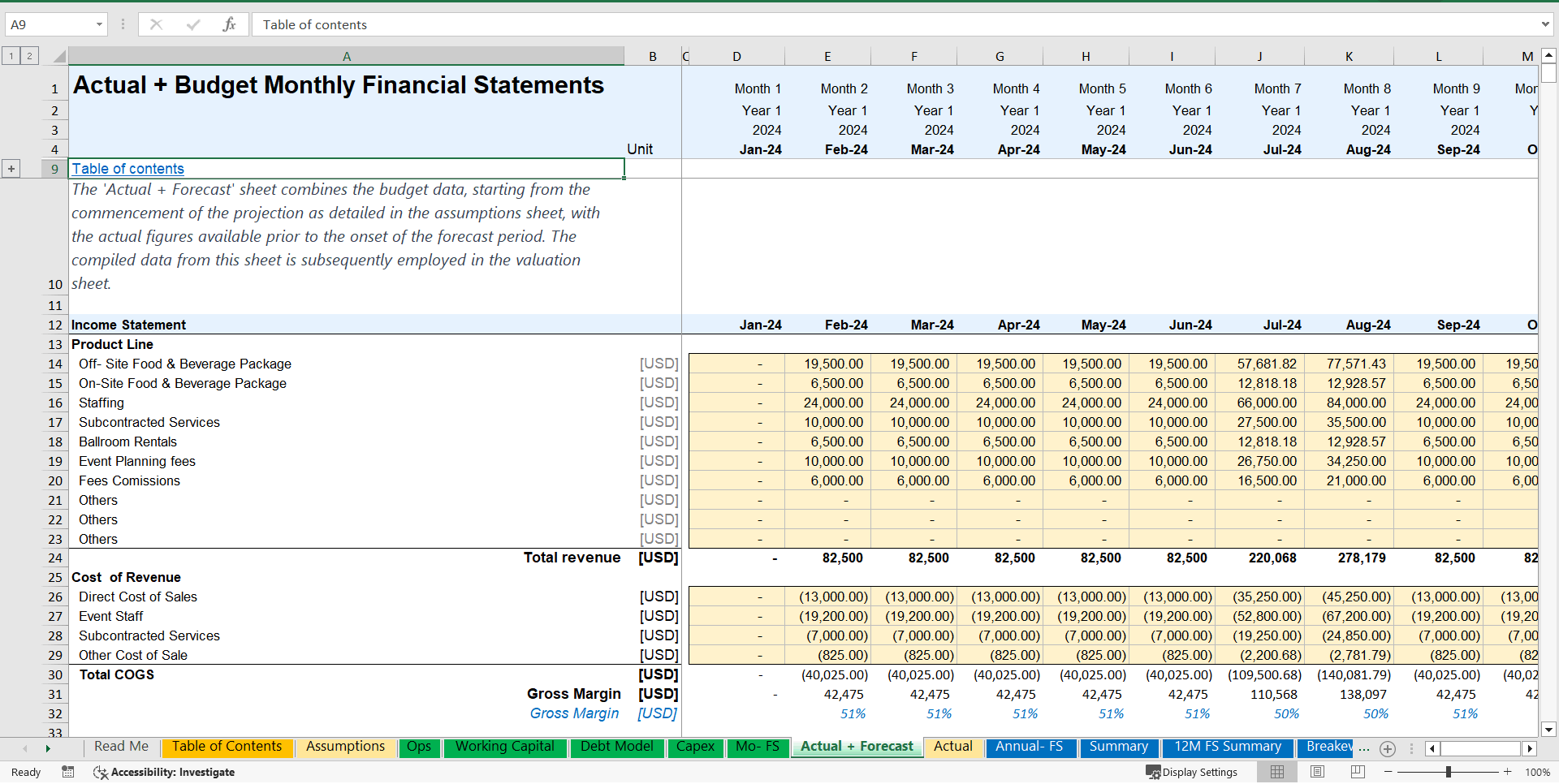 Catering and Ballroom Rental Financial Model (Excel template (XLSX)) Preview Image