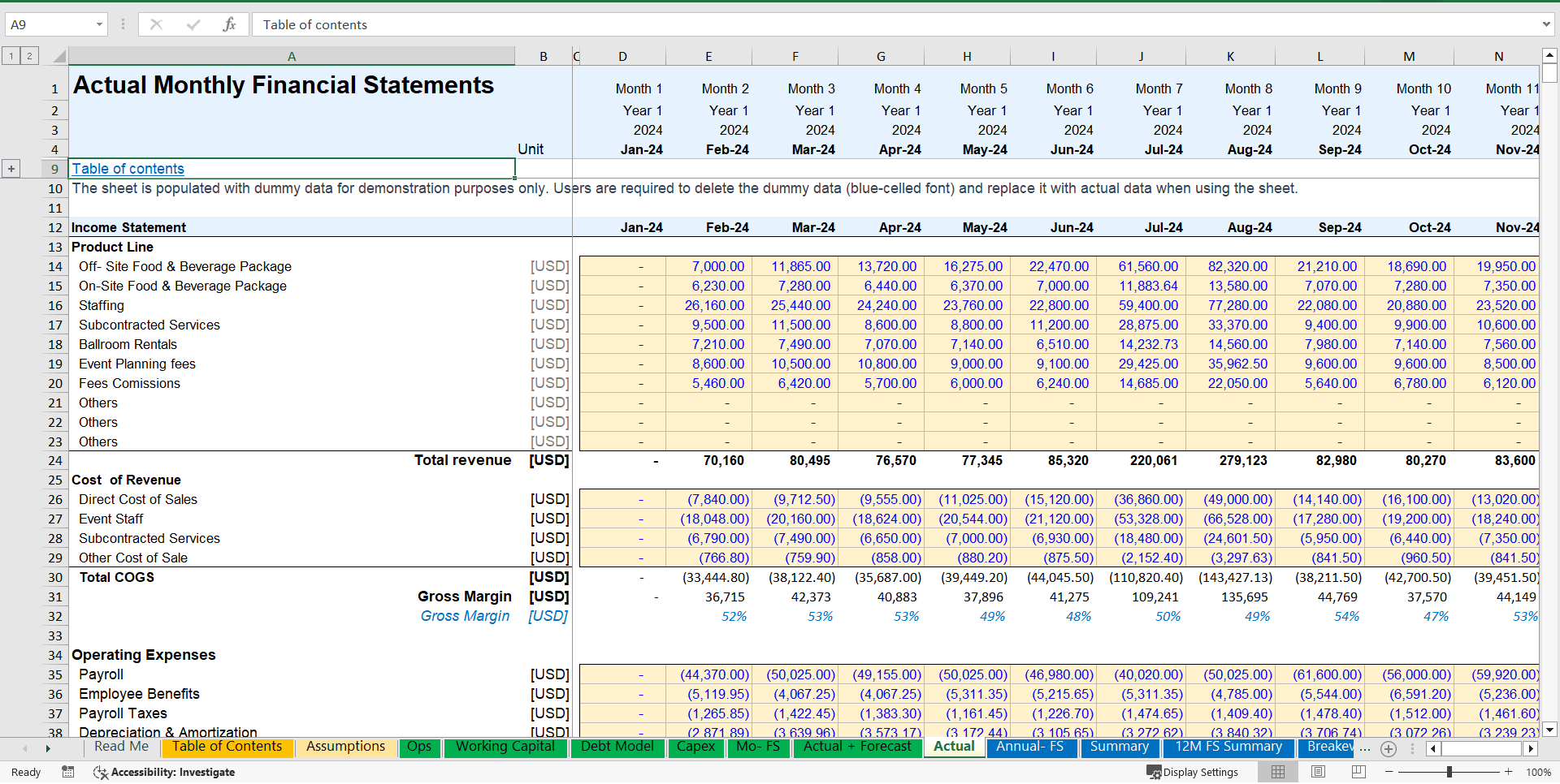Catering and Ballroom Rental Financial Model (Excel template (XLSX)) Preview Image