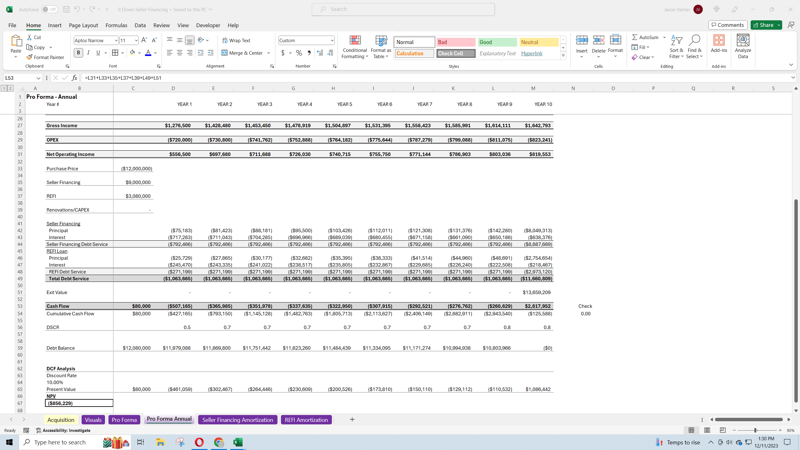 Real Estate Model: 100% Leverage Scenario Feasibility (Excel template (XLSX)) Preview Image