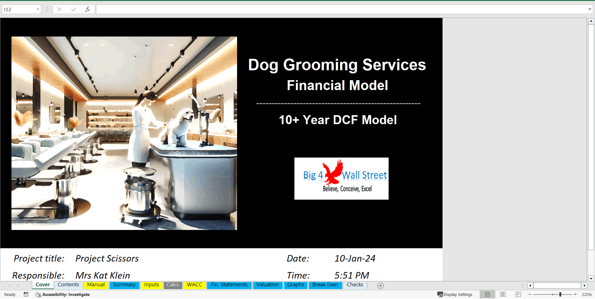 Dog Grooming Services Financial Model (10+ Year DCF and Valuation) (Excel template (XLSX)) Preview Image