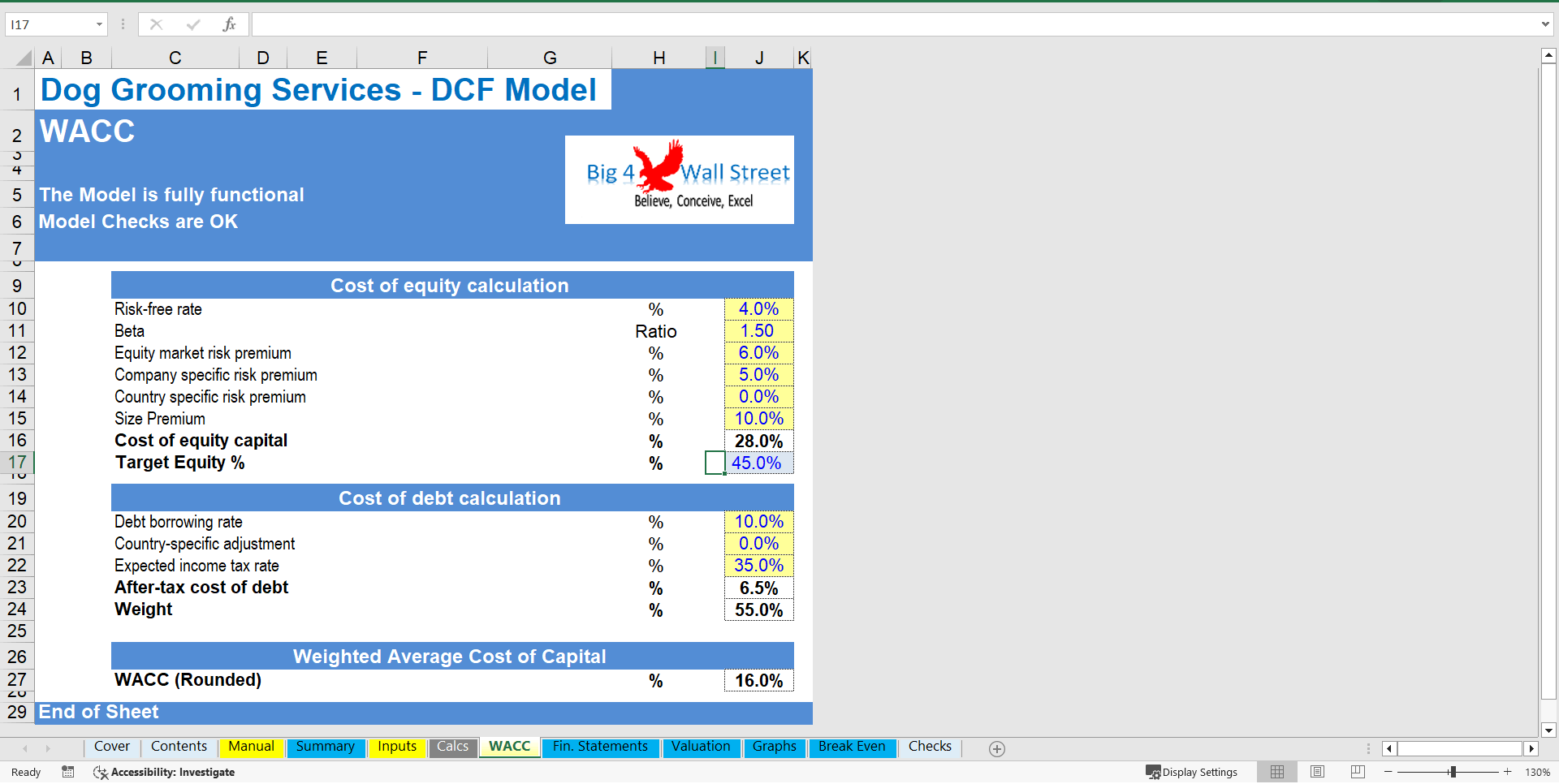 Dog Grooming Services Financial Model (10+ Year DCF and Valuation) (Excel template (XLSX)) Preview Image