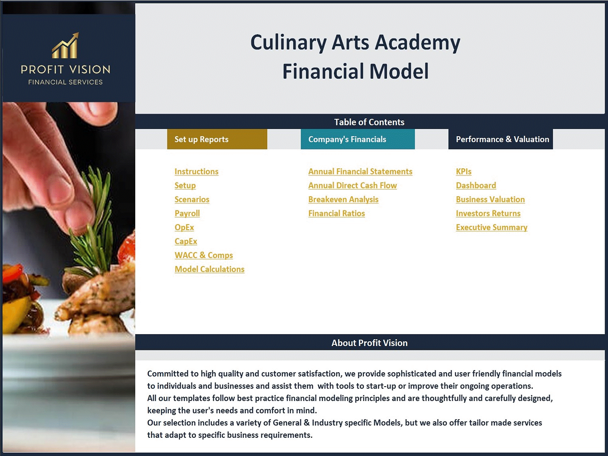 Culinary Arts Academy - 10 Year Financial Model (Excel template (XLSX)) Preview Image