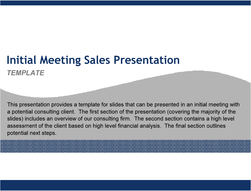 This is a partial preview of Initial Meeting Sales Presentation (18-slide PowerPoint presentation (PPT)). Full document is 18 slides. 