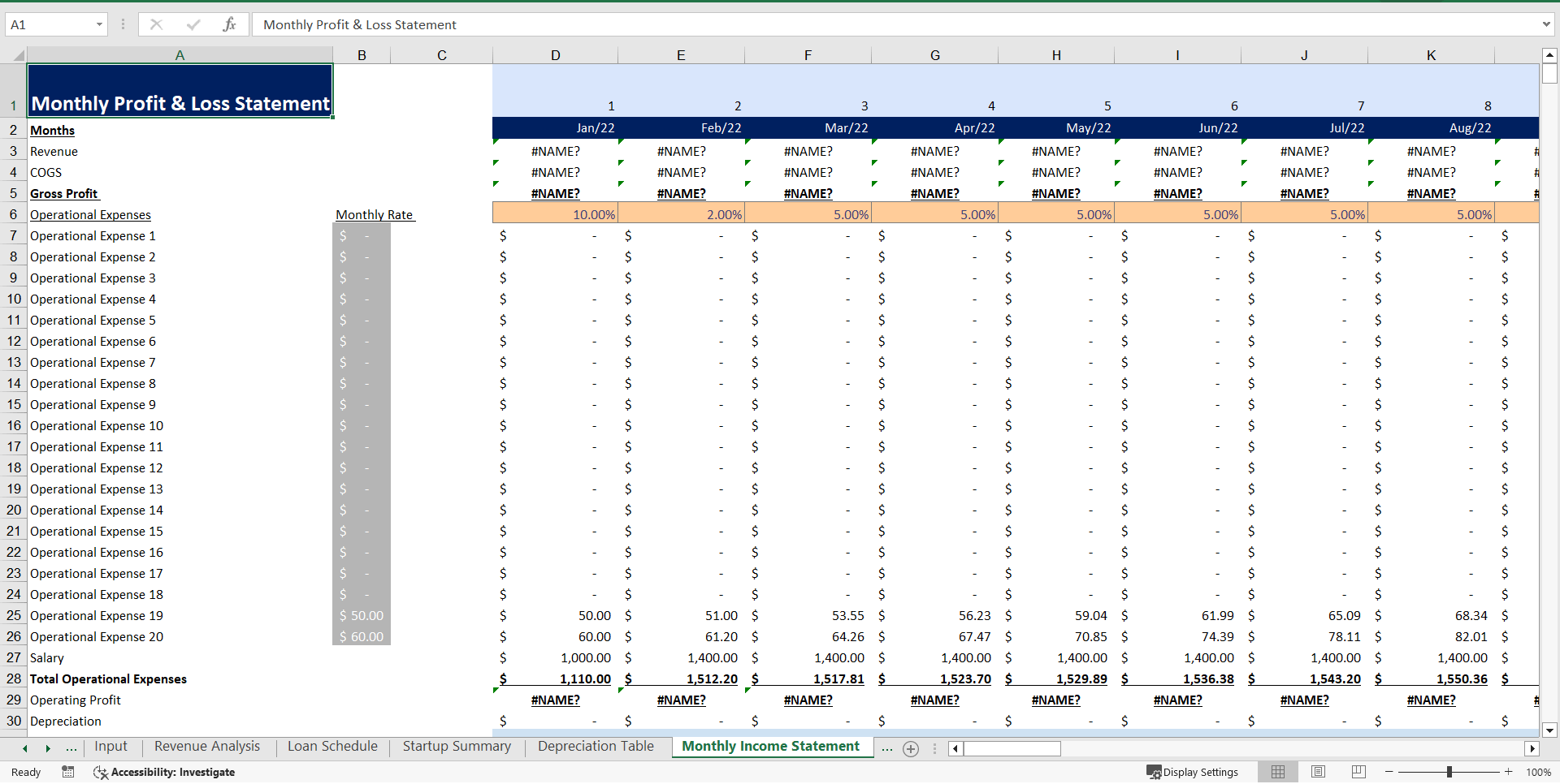 Tapas Bar Excel Financial Model (Excel template (XLSX)) Preview Image