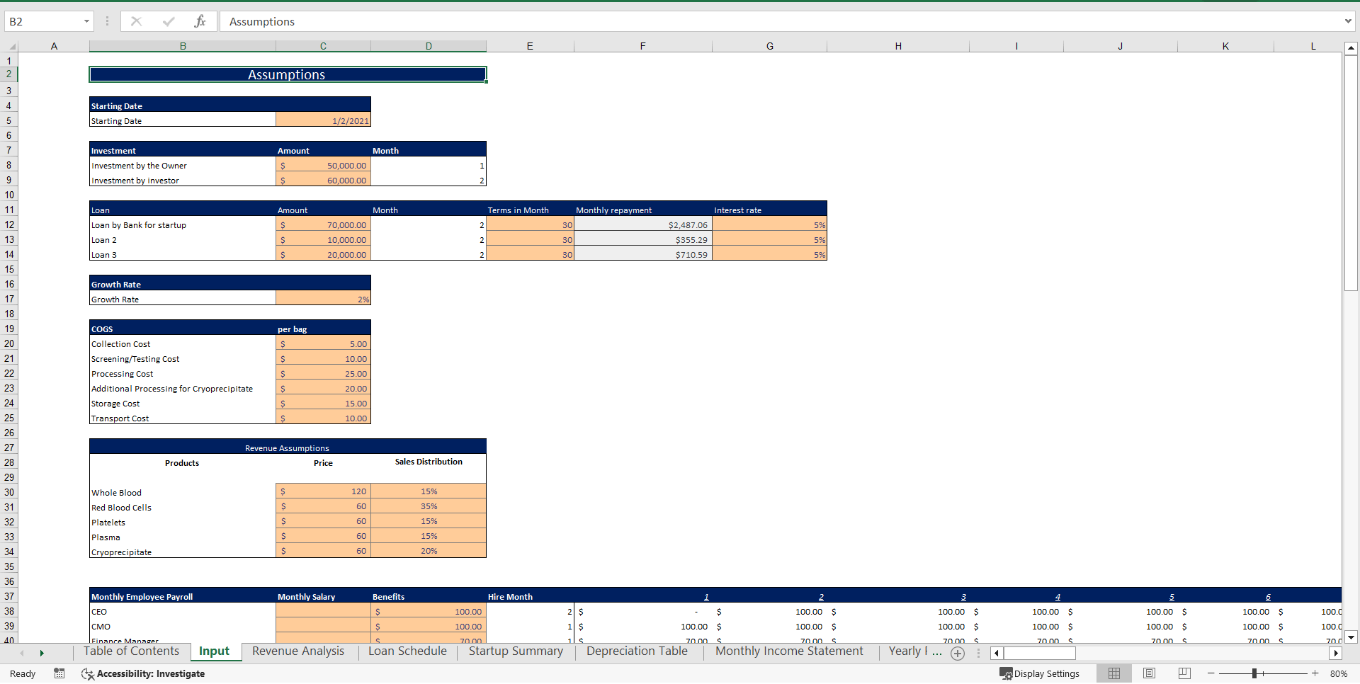 Blood Bank Excel Financial Model Template (Excel template (XLSX)) Preview Image