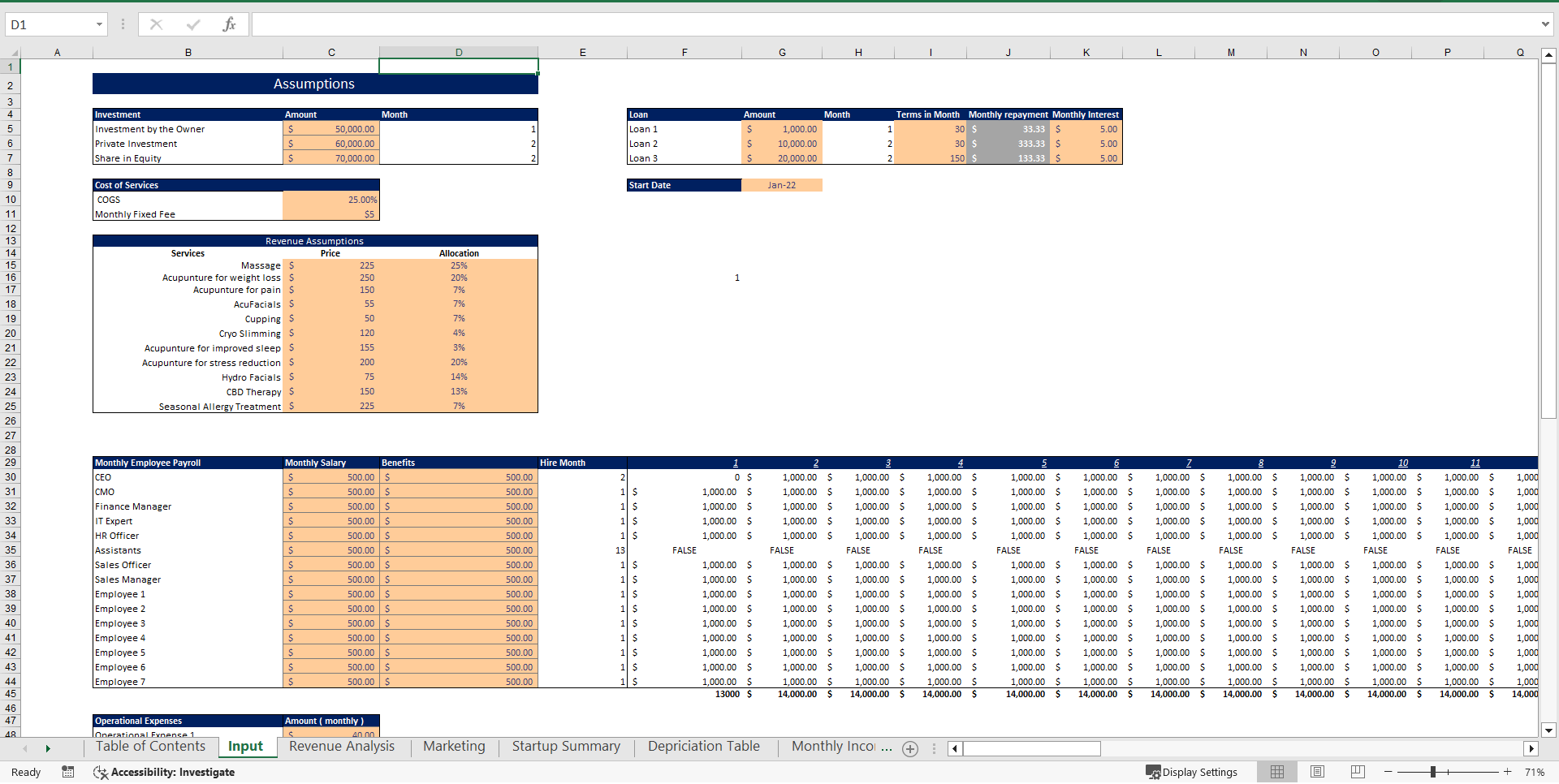 Acupuncture Center Excel Financial Model (Excel template (XLSX)) Preview Image