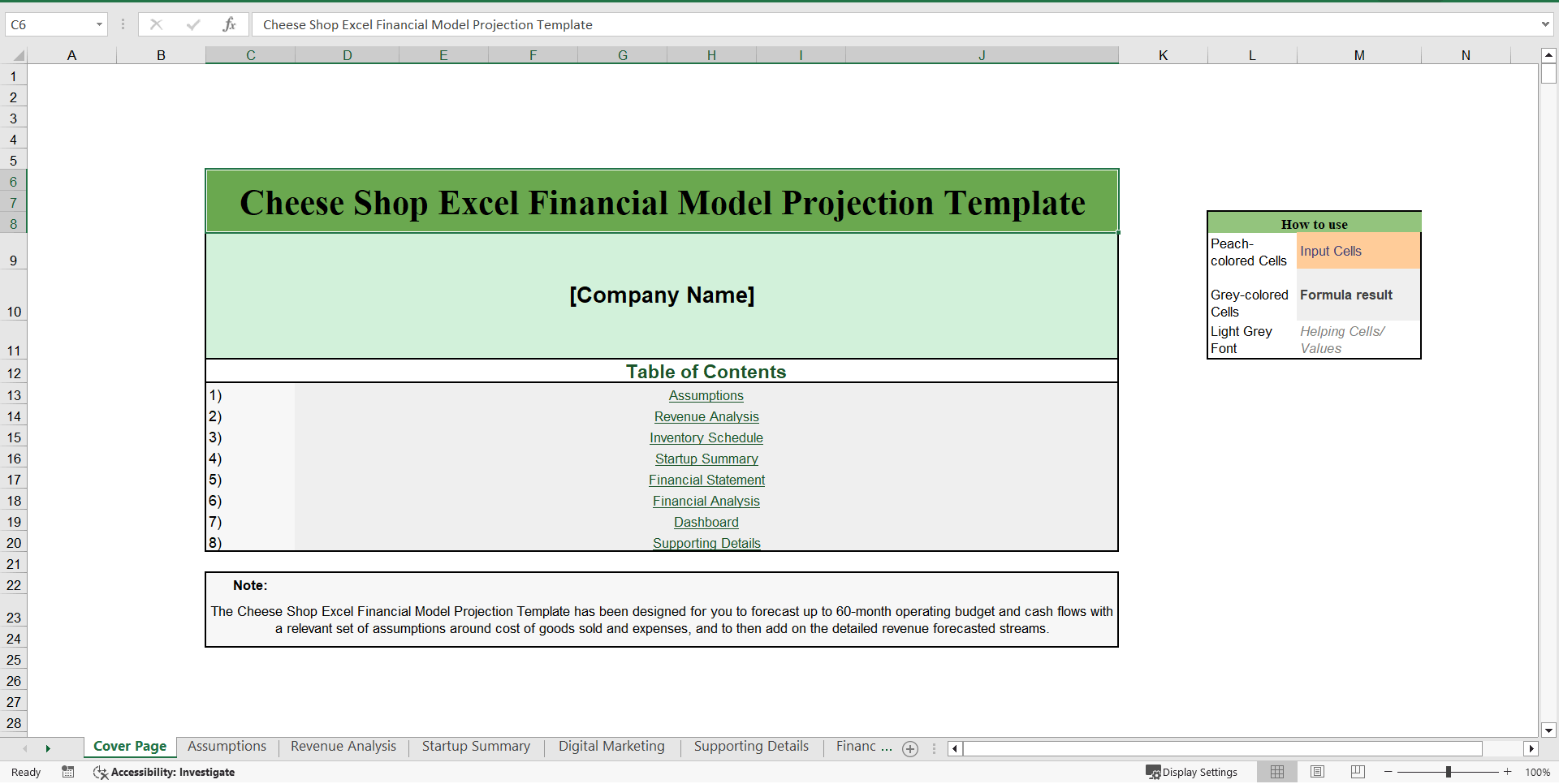 Cheese Shop Excel Financial Model
