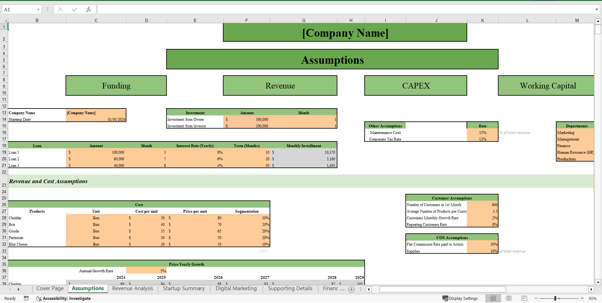 Cheese Shop Excel Financial Model (Excel template (XLSX)) Preview Image
